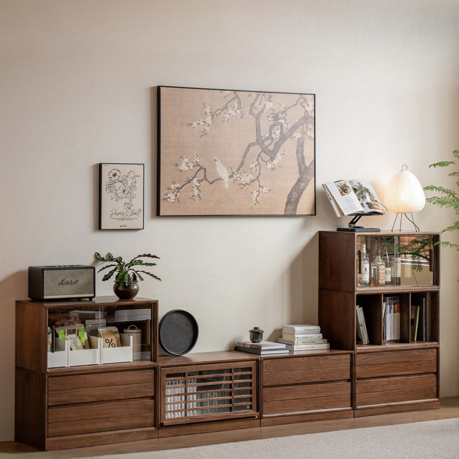 Ash, Black Walnut Solid Wood Free Combination Multifunctional Bookcase.