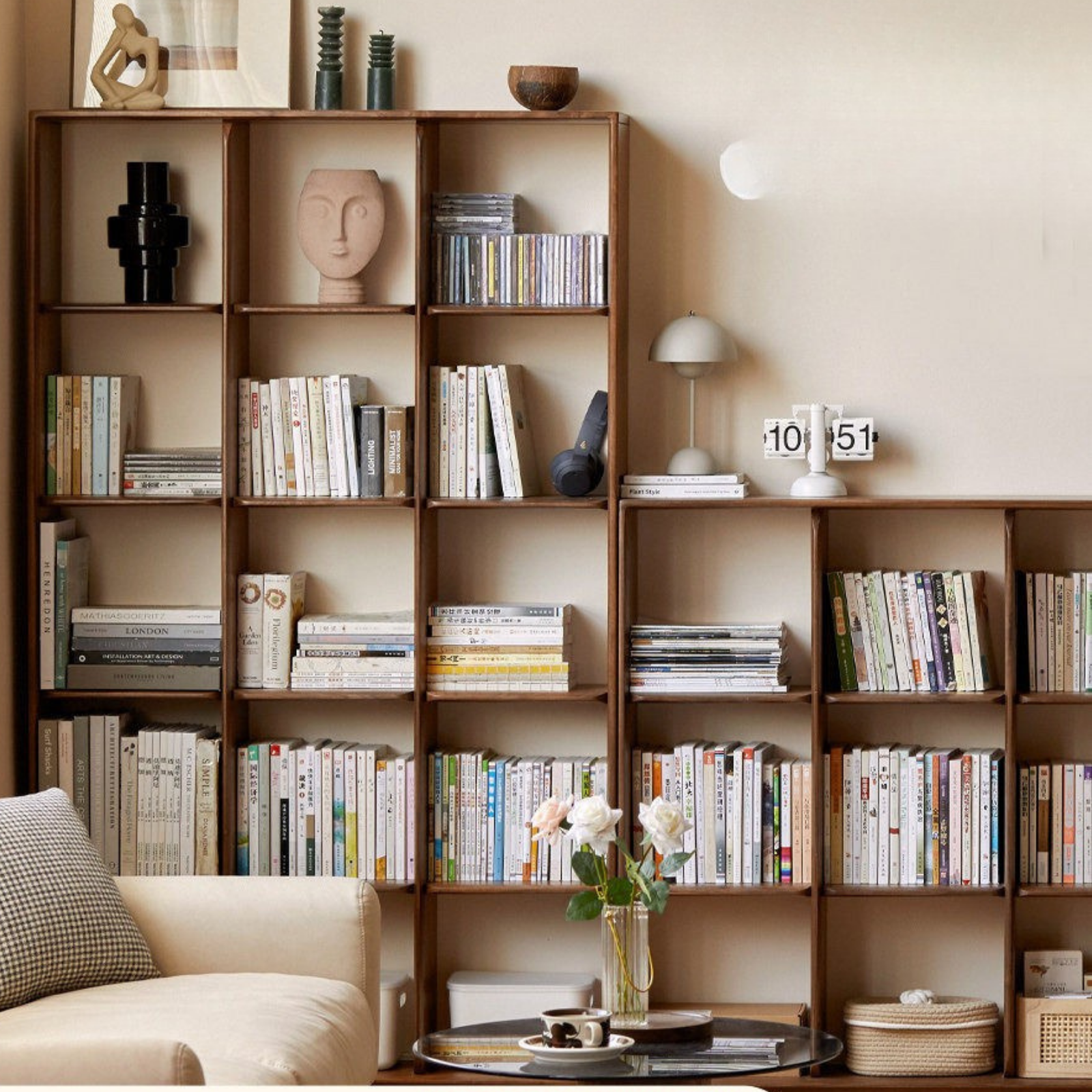 Sandalwood, Black Walnut Solid Wood Bookshelf Shelf Free Lattice Combination