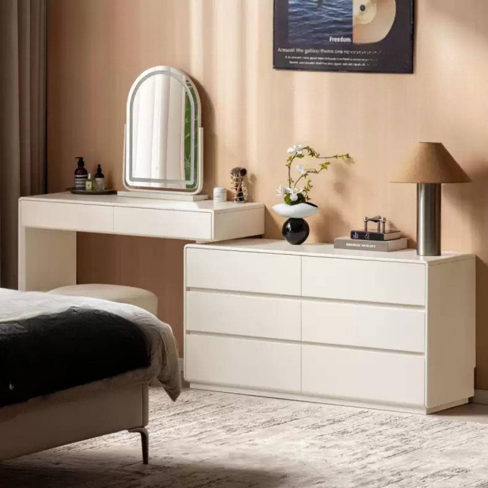 solid wood makeup table bedroom simple telescopic dressing table cream wind drawer drawer White dressing table 48.9-82.2x15.7x31.3 inch / 124.2