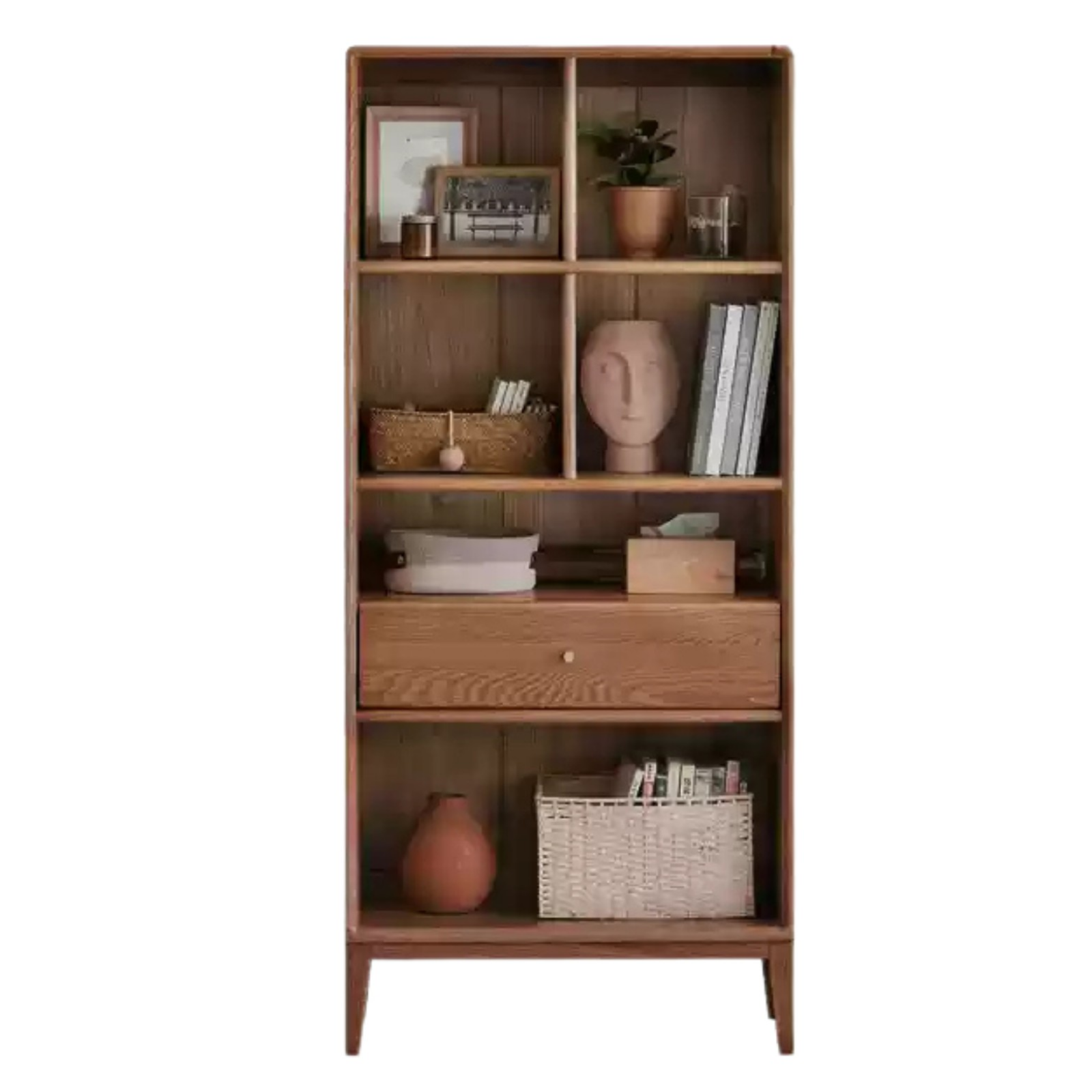 Oak Solid Wood Bookcase Open Storage Cabinet