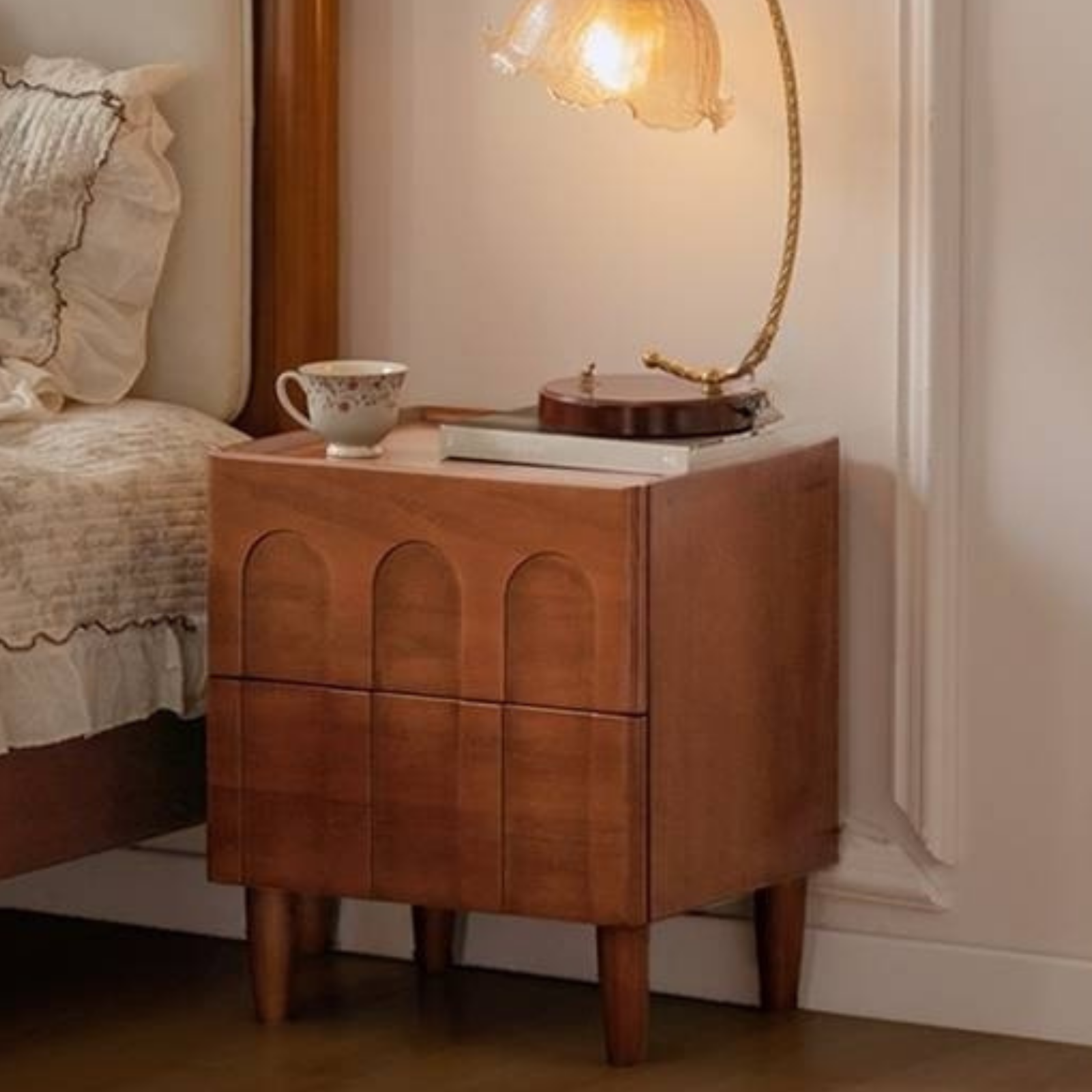 Poplar Solid Wood French Antique Style Nightstand