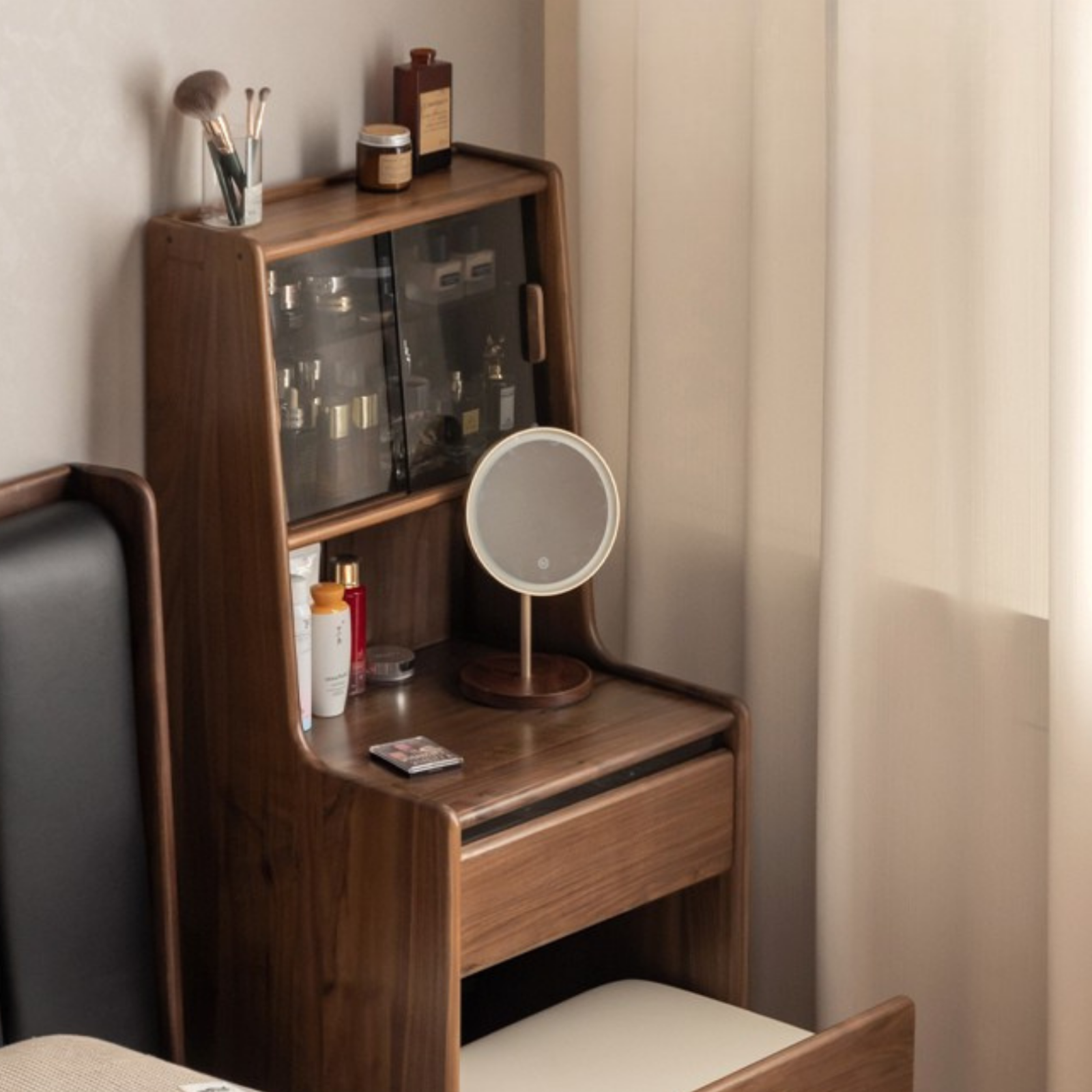 Black Walnut, South American Walnut Solid Wood Light Luxury Vanity Table 19.7x17.7x53.1 inch / 50x45x135 cm / Walnut Color / South American Walnut
