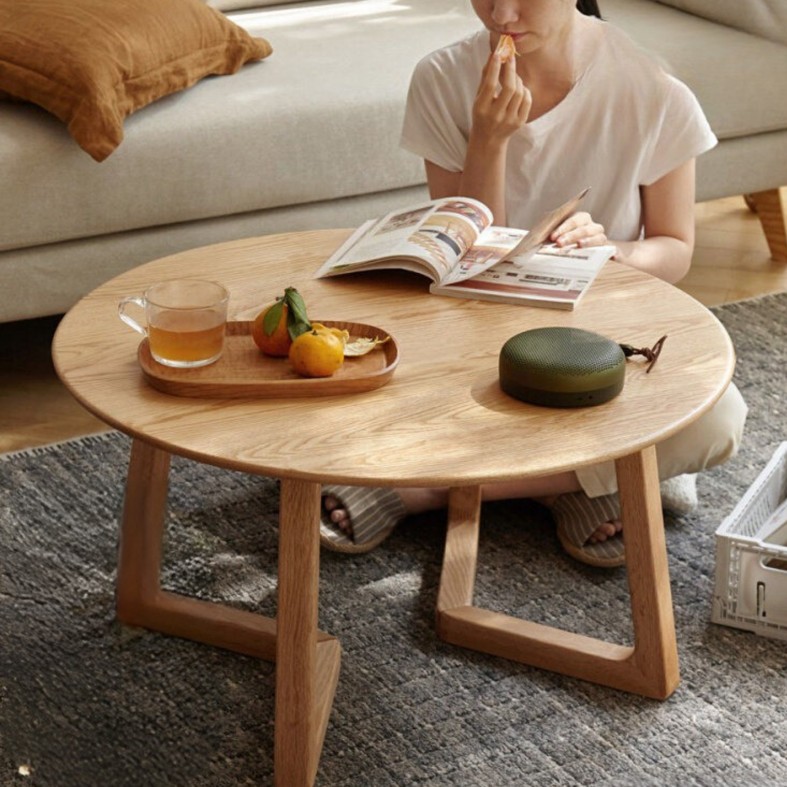Oak, Beech Solid Wood Round Coffee Table