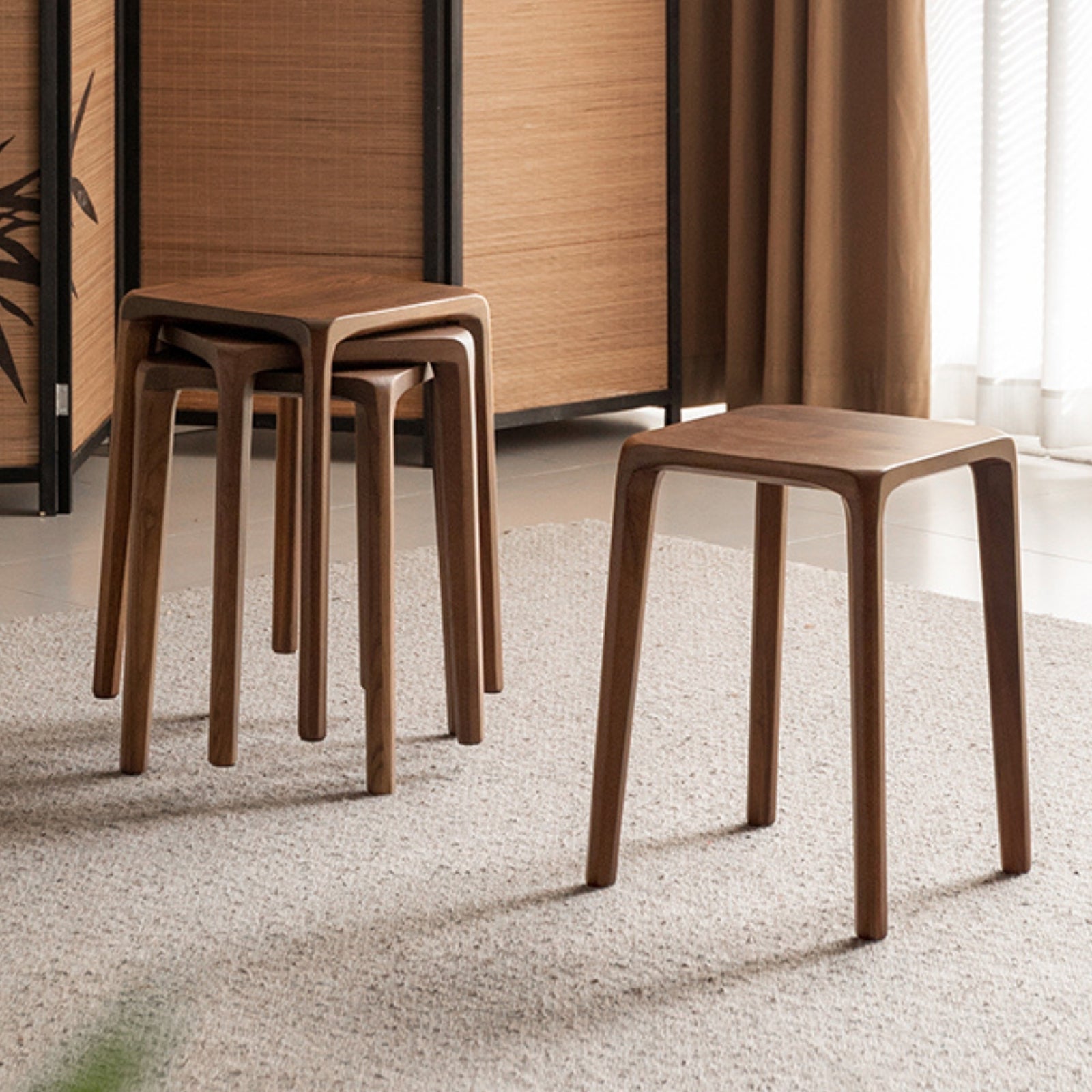 Black Walnut, Ash Solid Wood Square Stackable Stool