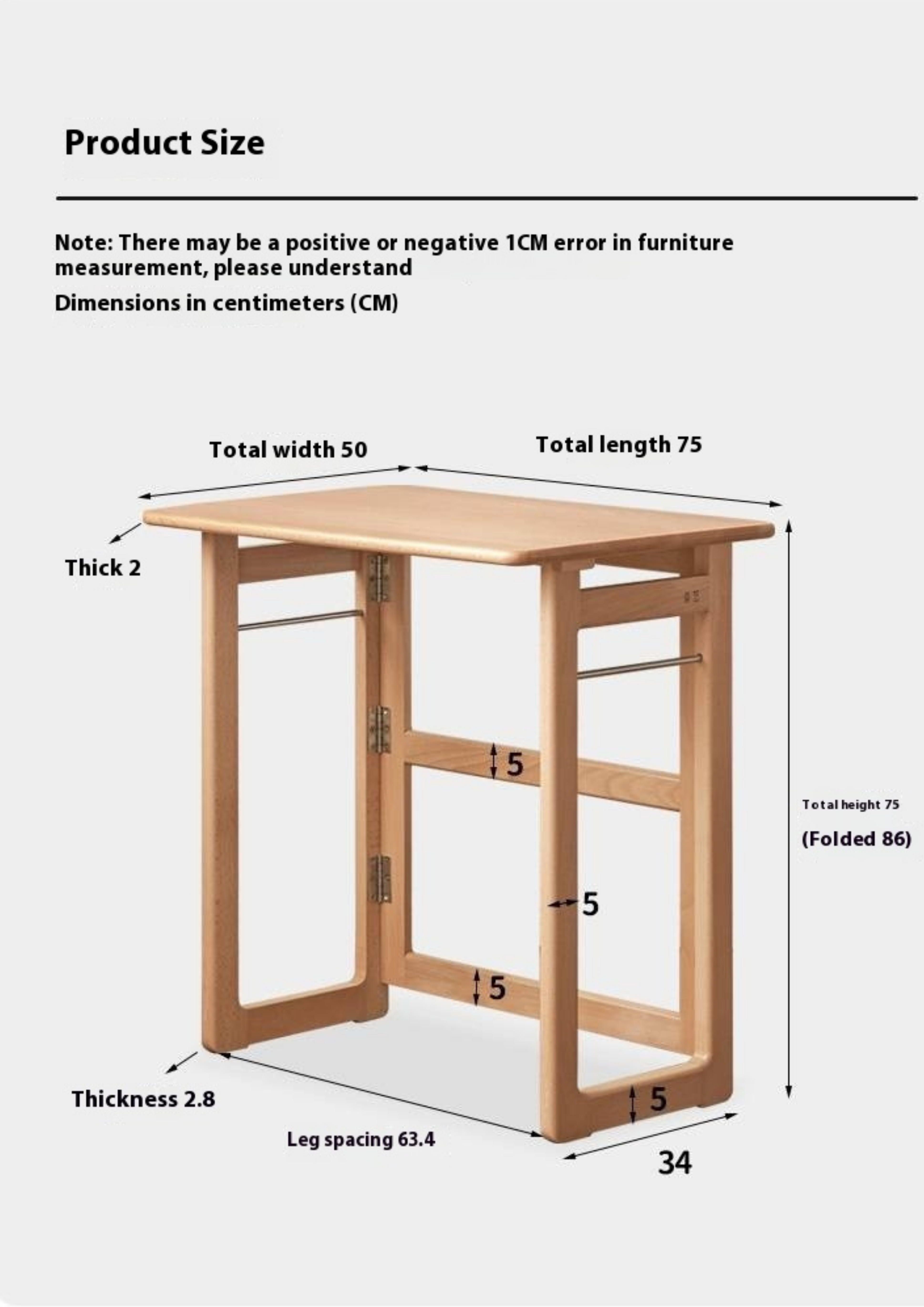 Beech Solid Wood Folding Study Table