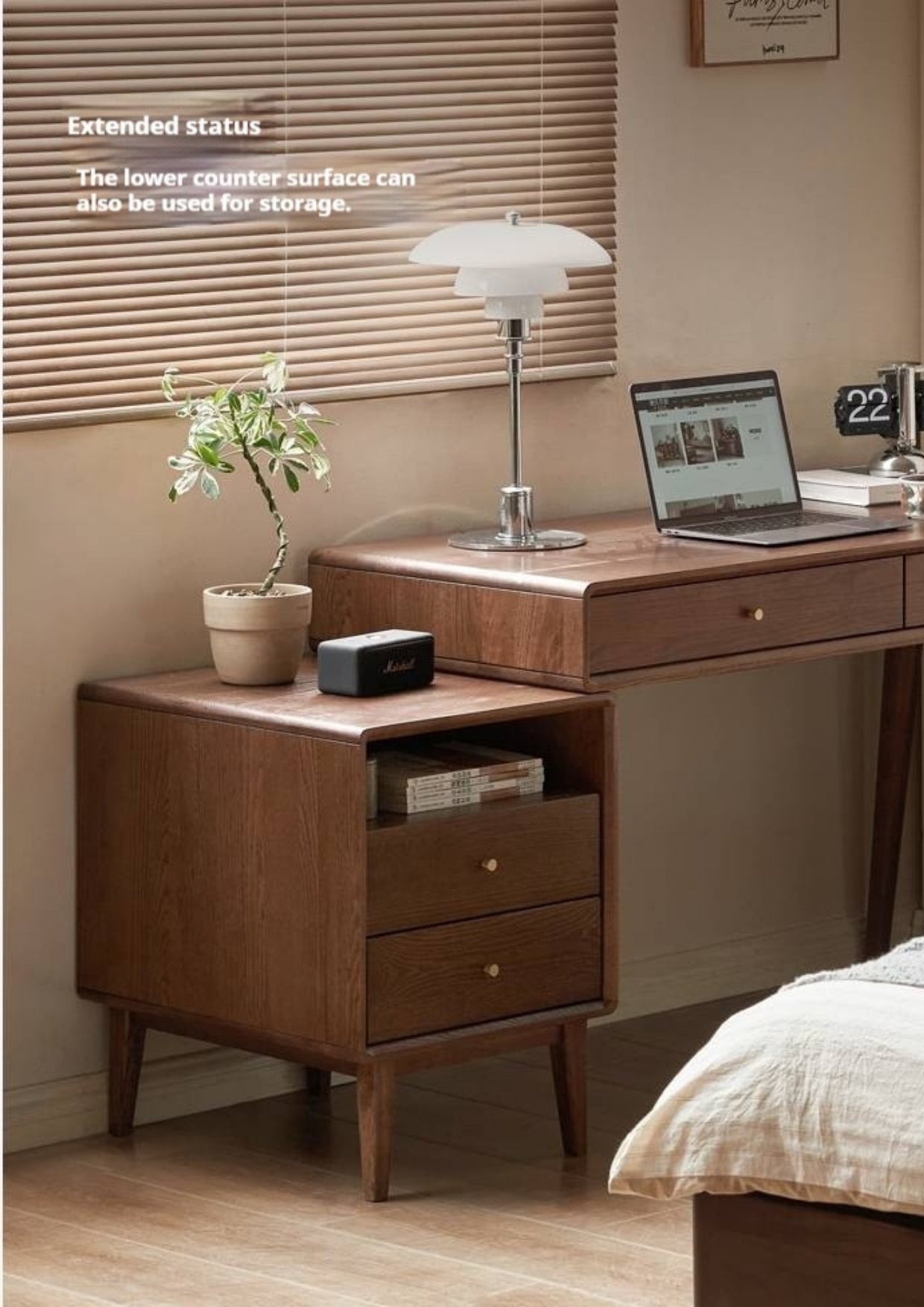 Oak Solid Wood Retractable Computer Desk