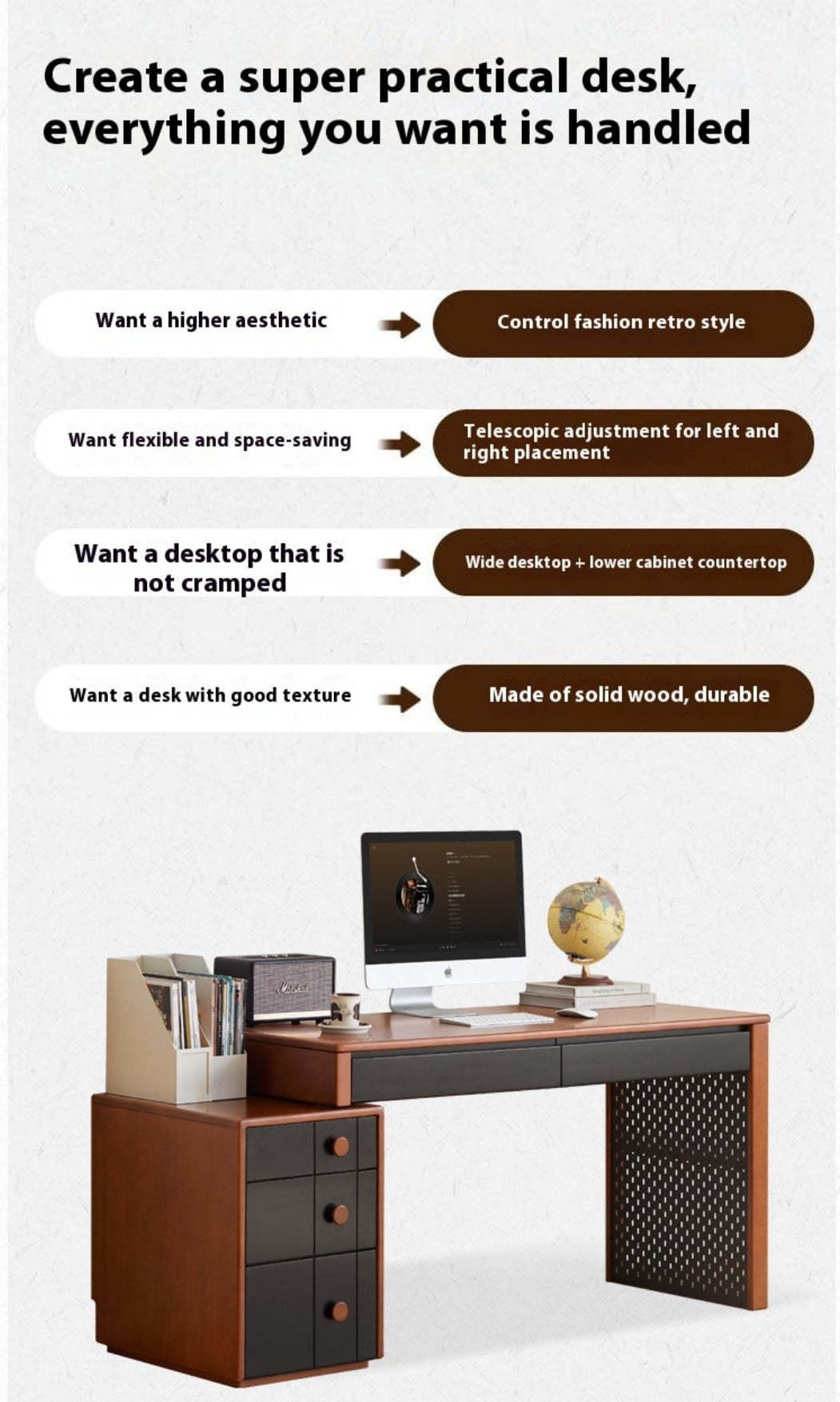 Poplar Solid Wood Retractable Office Table