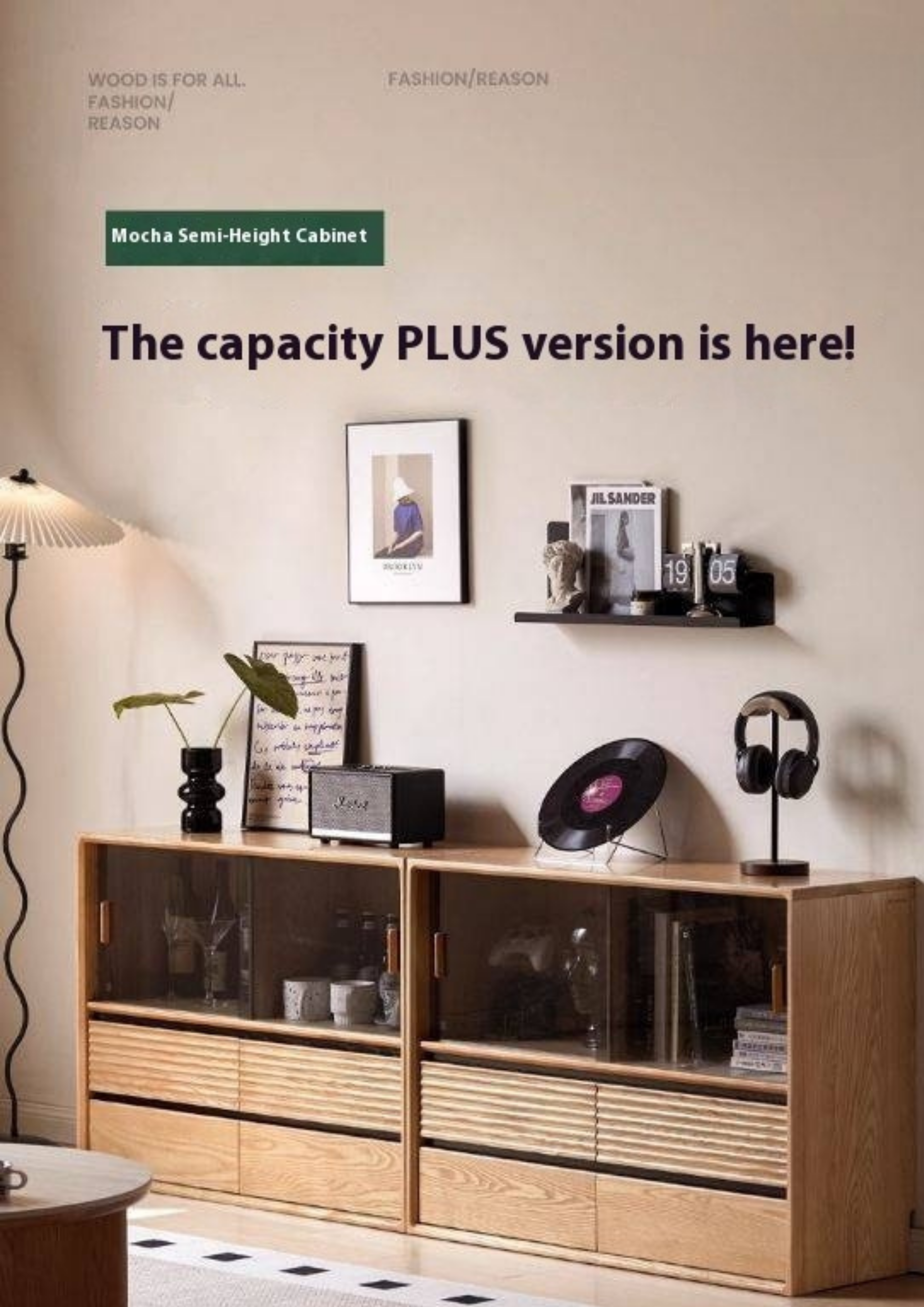 Ash Solid Wood Glass Storage Cabinet.