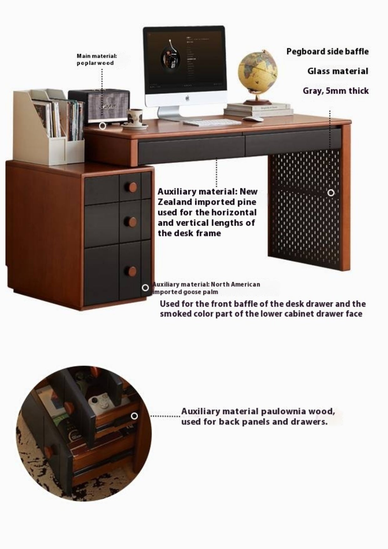 Poplar Solid Wood Retractable Office Table