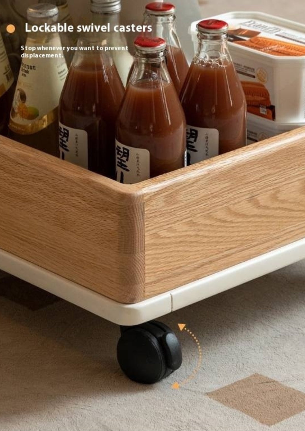 Oak Solid Wood Liftable Rotating Mobile Side Table