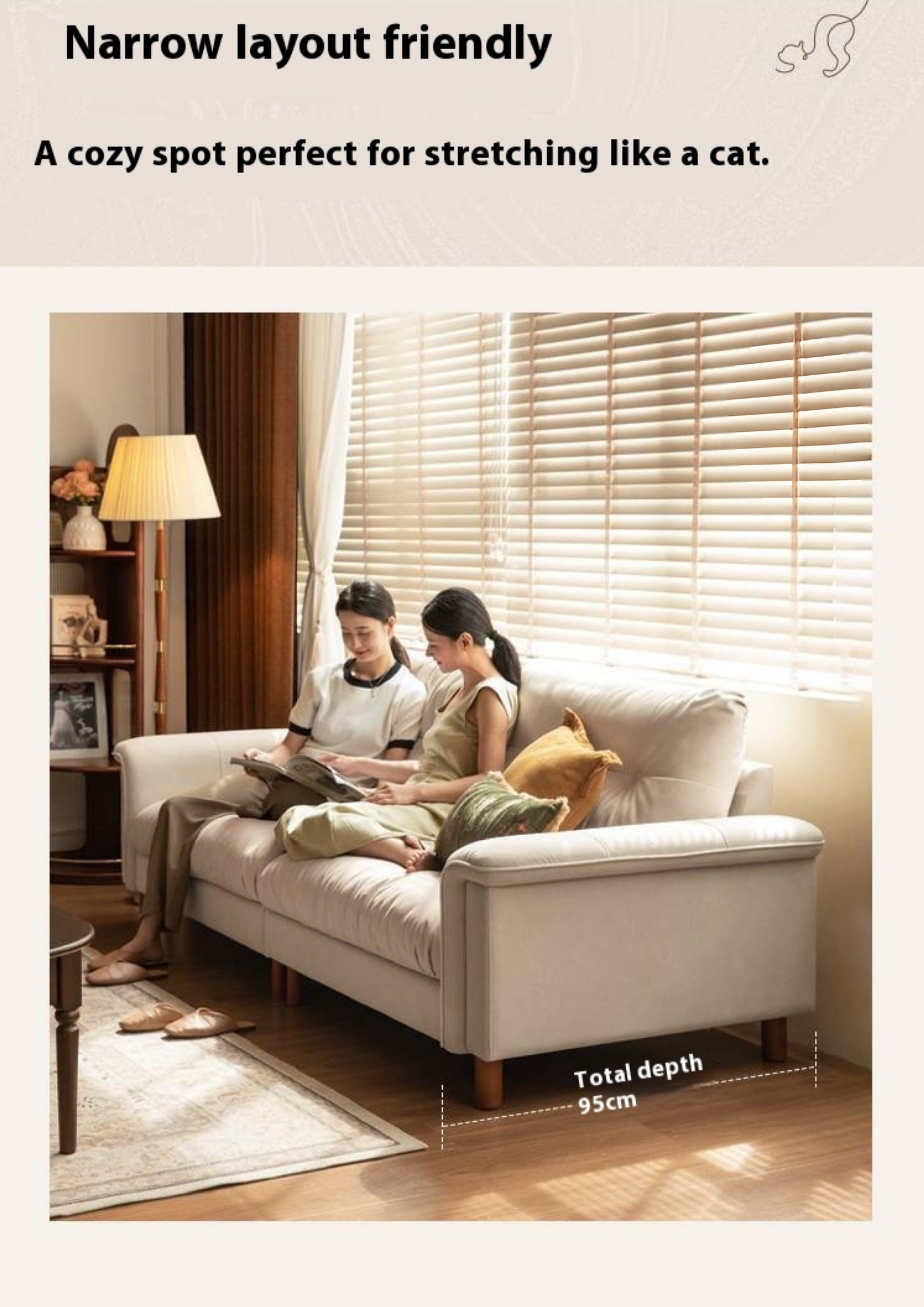 French Retro Fabric Sofa – High-Back with Pet-Friendly Scratch-Resistant Fabric