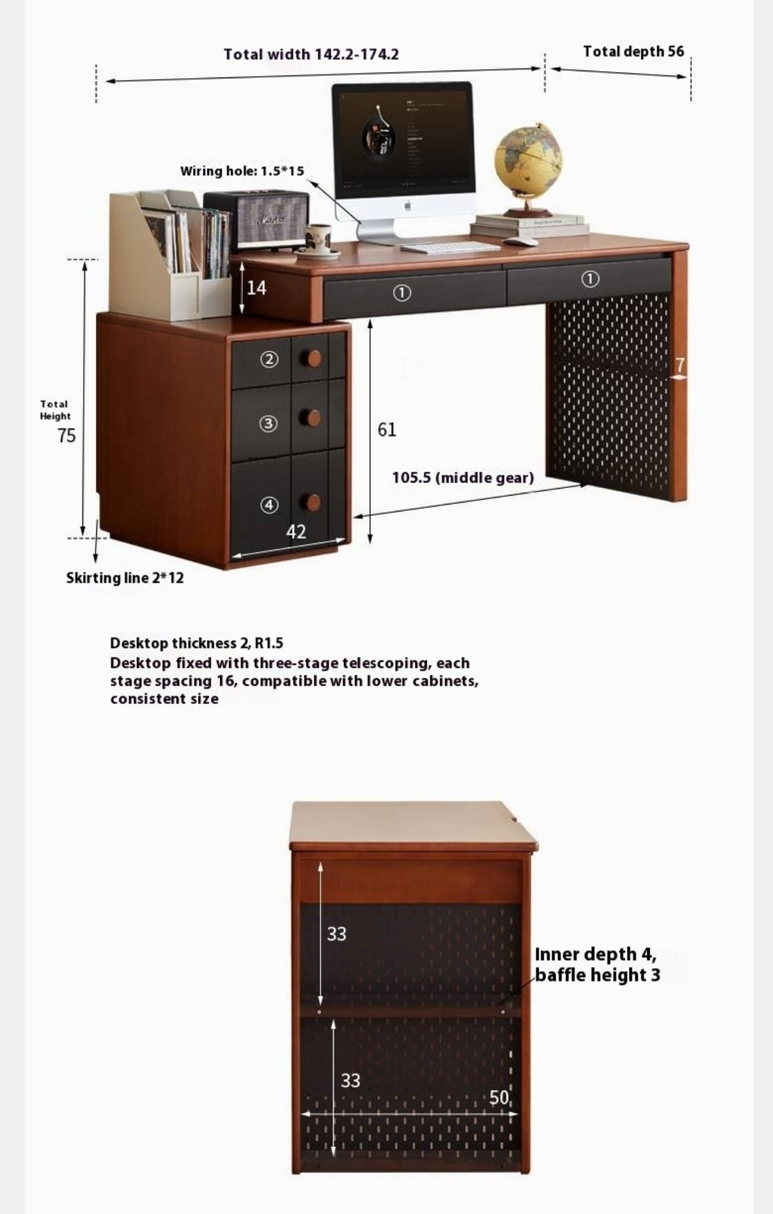 Poplar Solid Wood Retractable Office Table