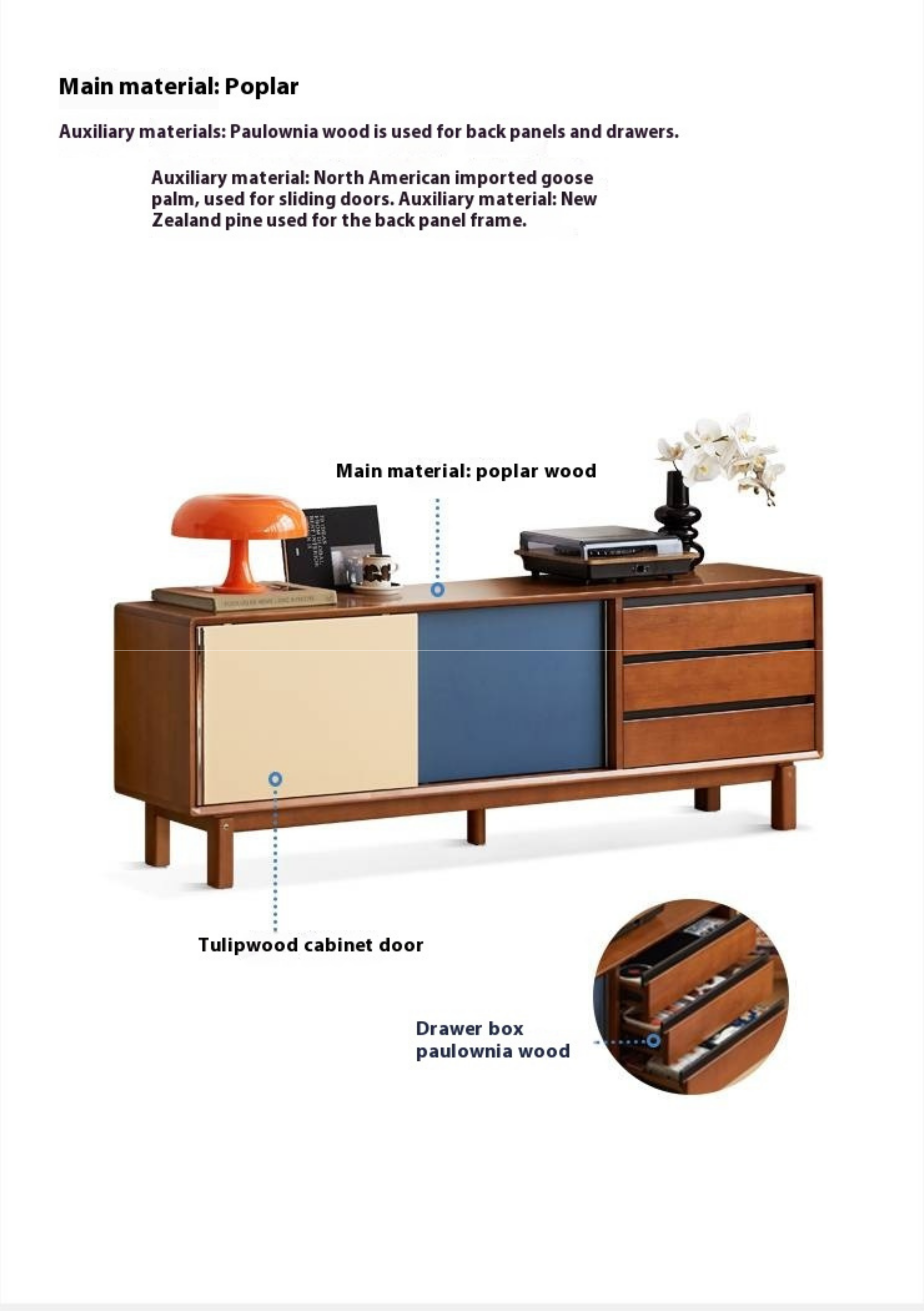 Poplar Solid Wood Medieval Style TV Cabinet