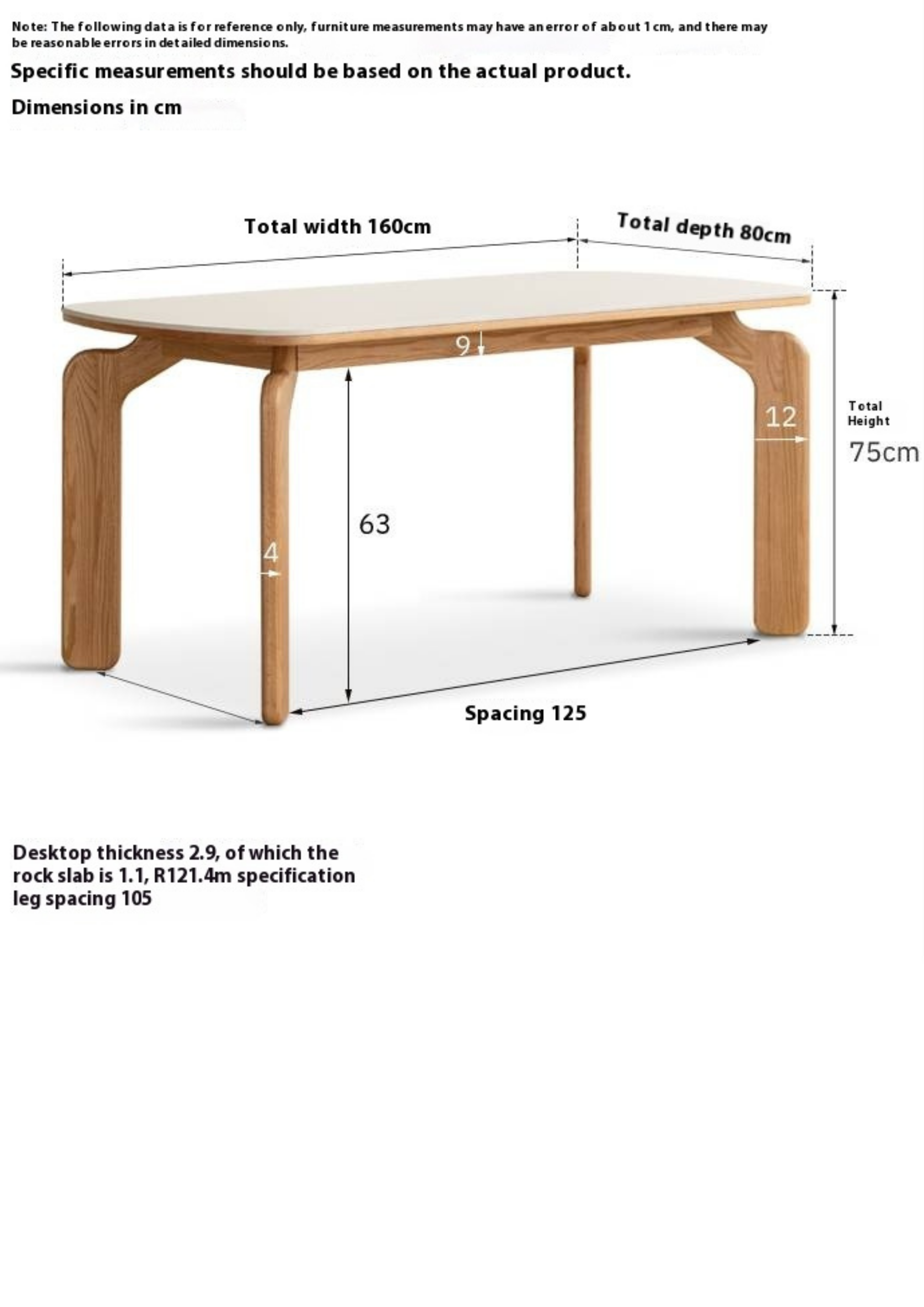 Oak Solid Wood Modern Rock Plate Dining Table
