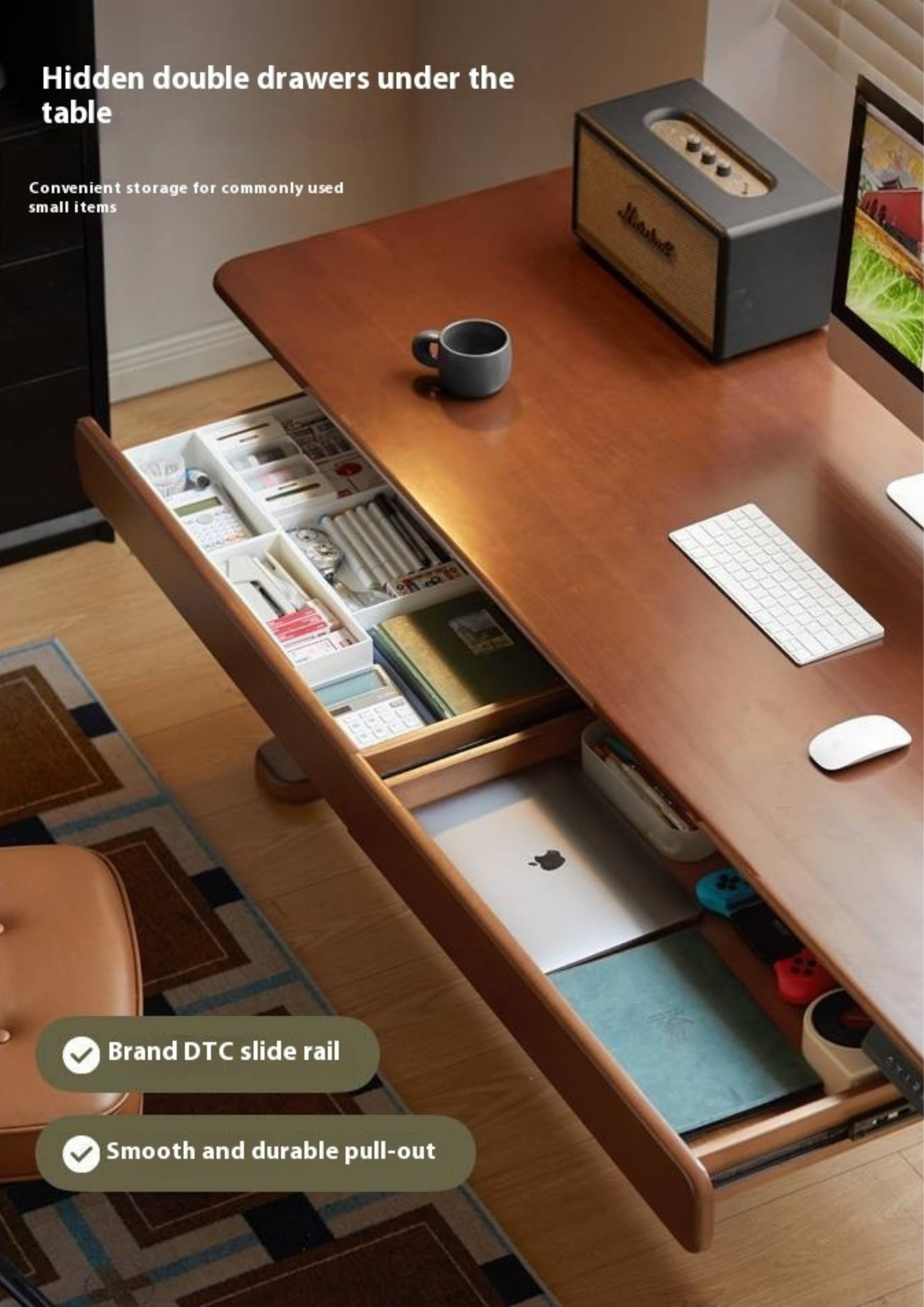 Pine Solid Wood Retro Electric Lift Desk
