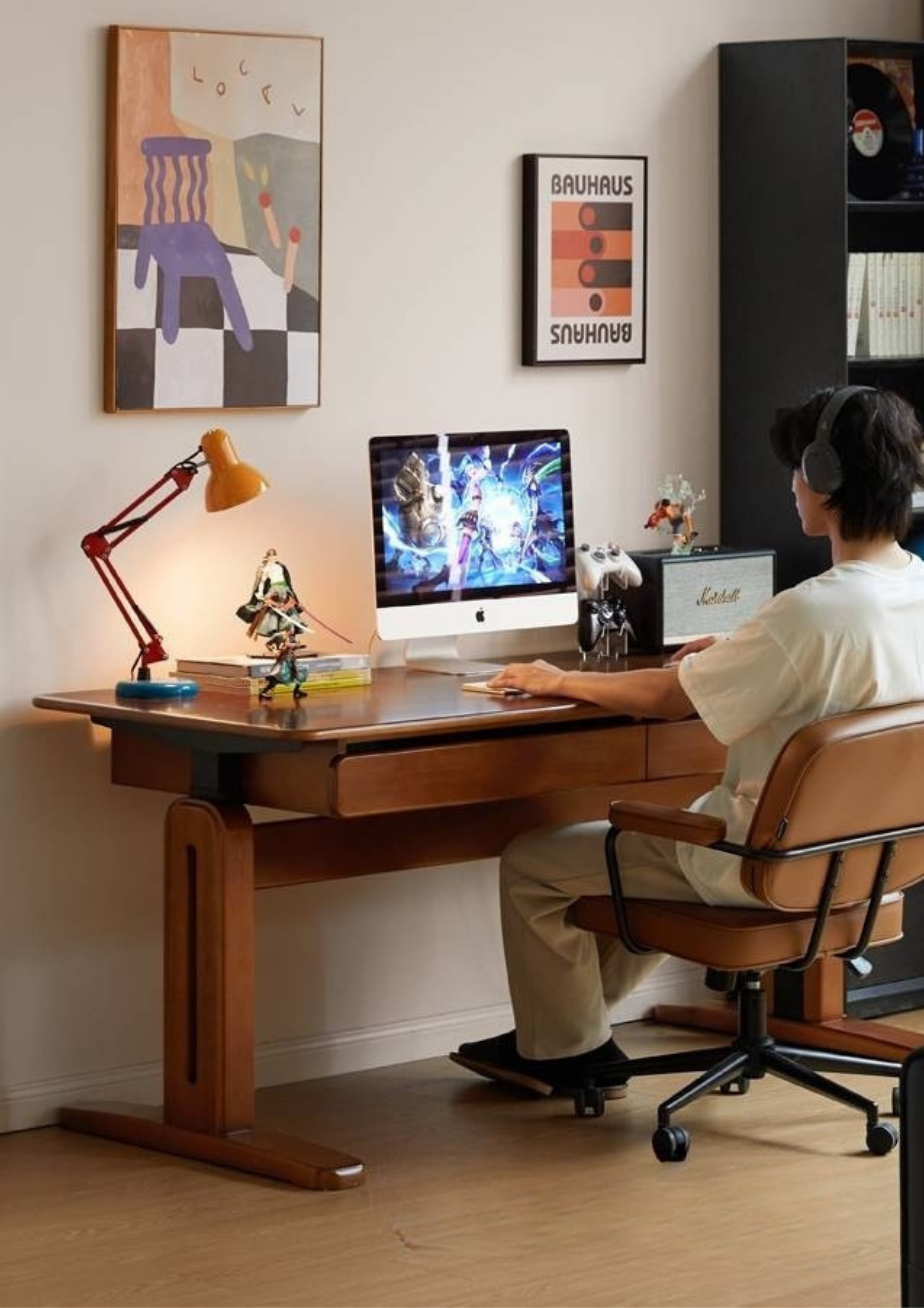 Pine Solid Wood Retro Electric Lift Desk