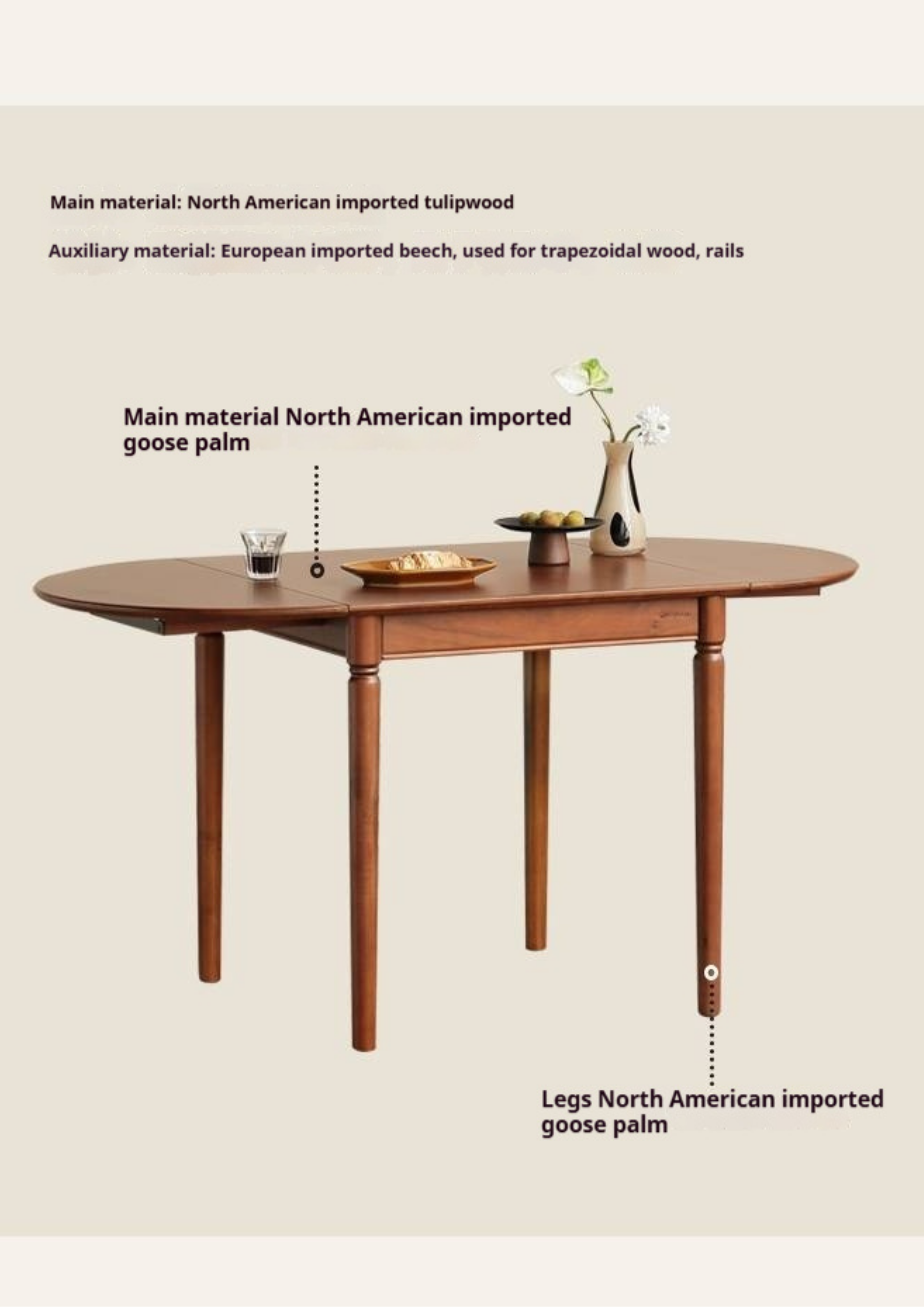 Tulipwood Solid Tulipwood Retro Dining Table