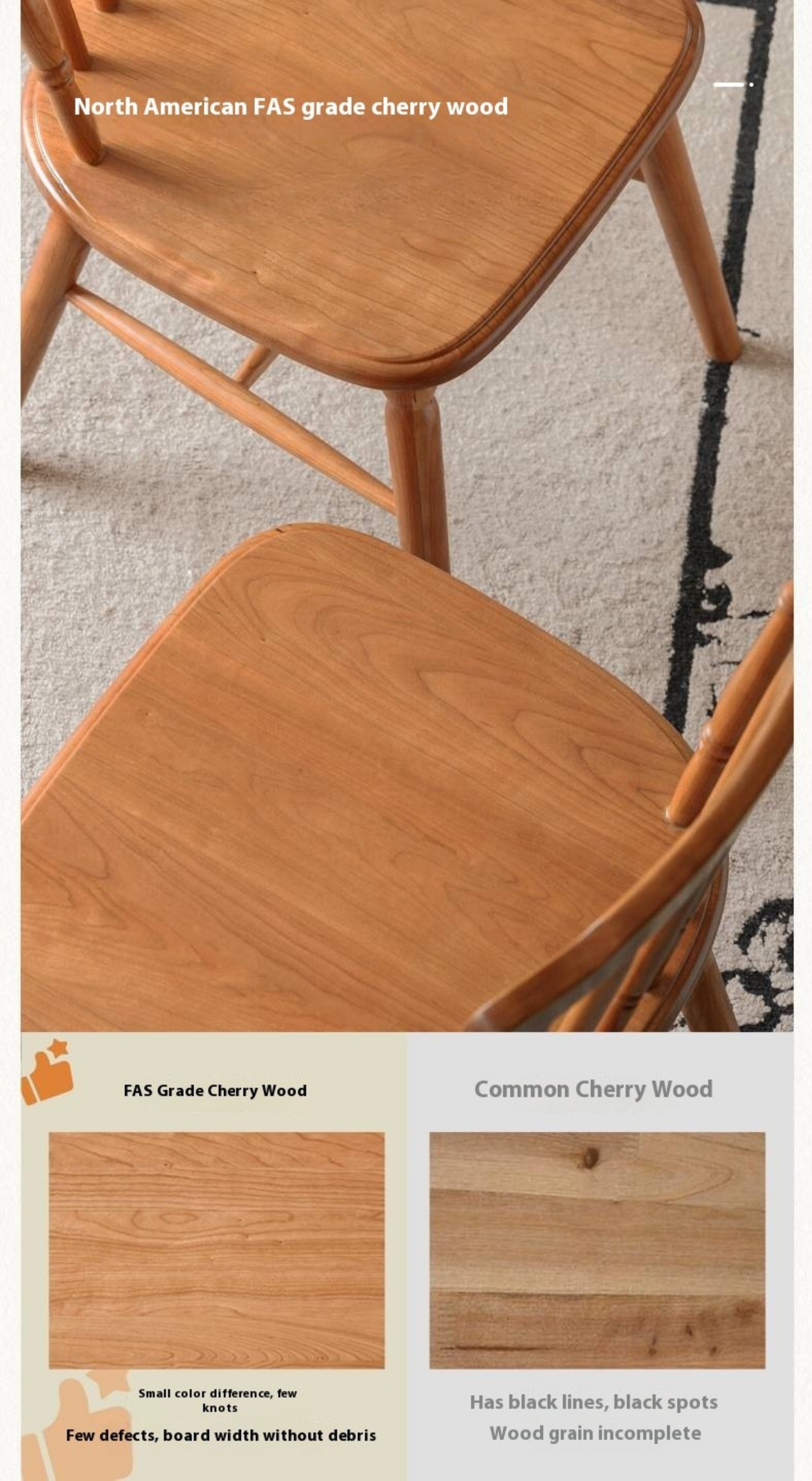 Set 4 pcs Cherry Solid Wood Retro Backrest Chair
