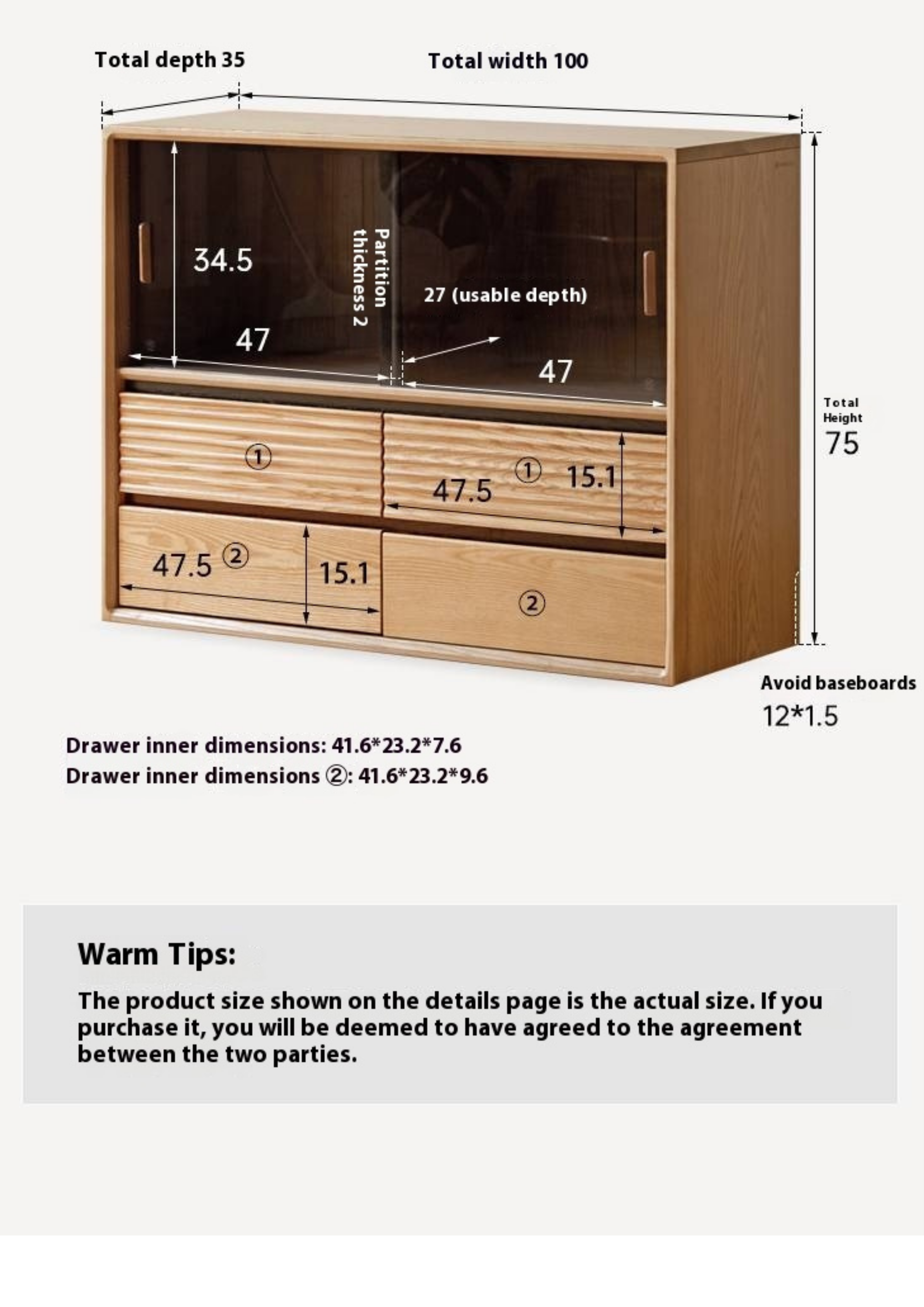 Ash Solid Wood Glass Storage Cabinet.