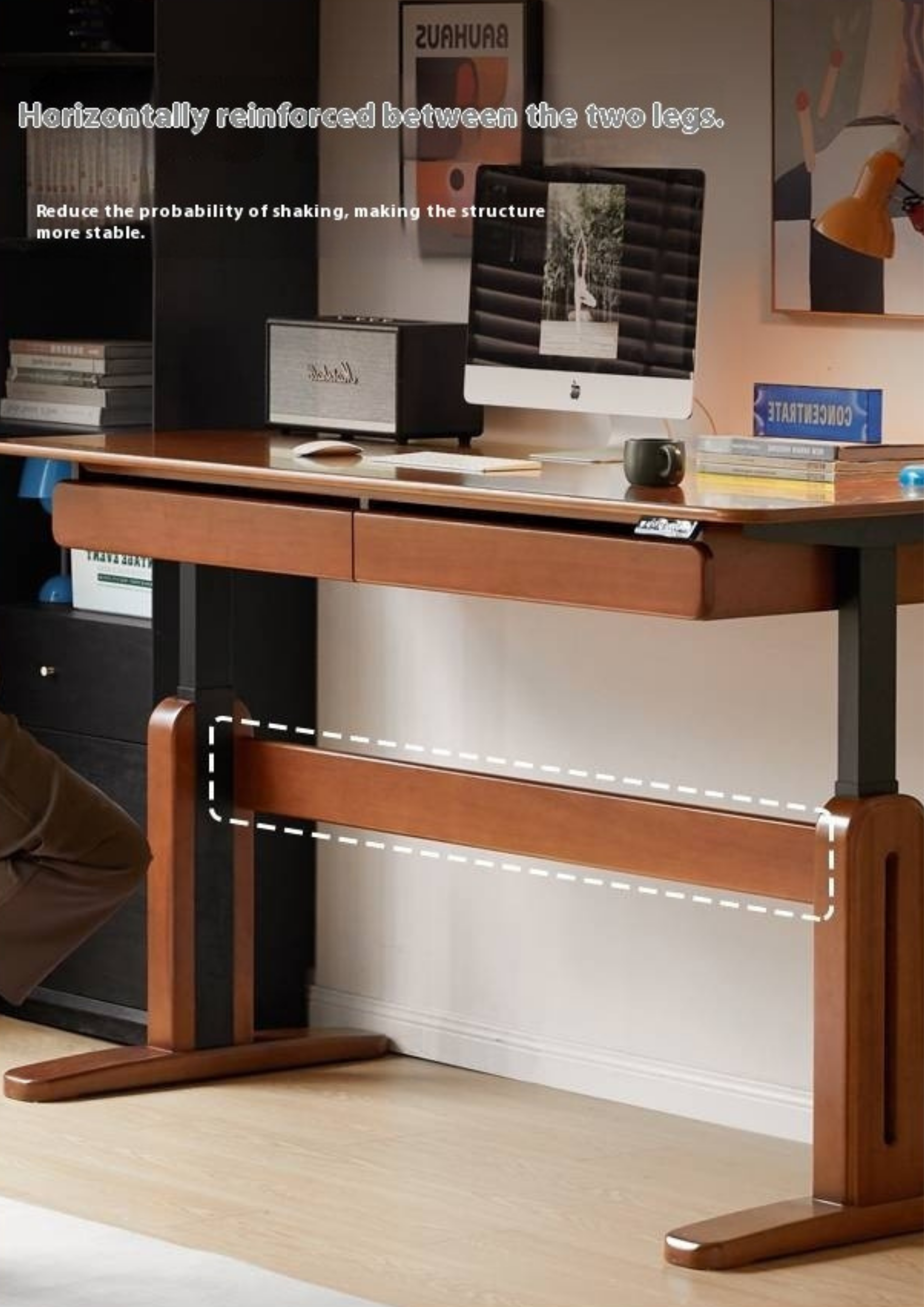 Pine Solid Wood Retro Electric Lift Desk
