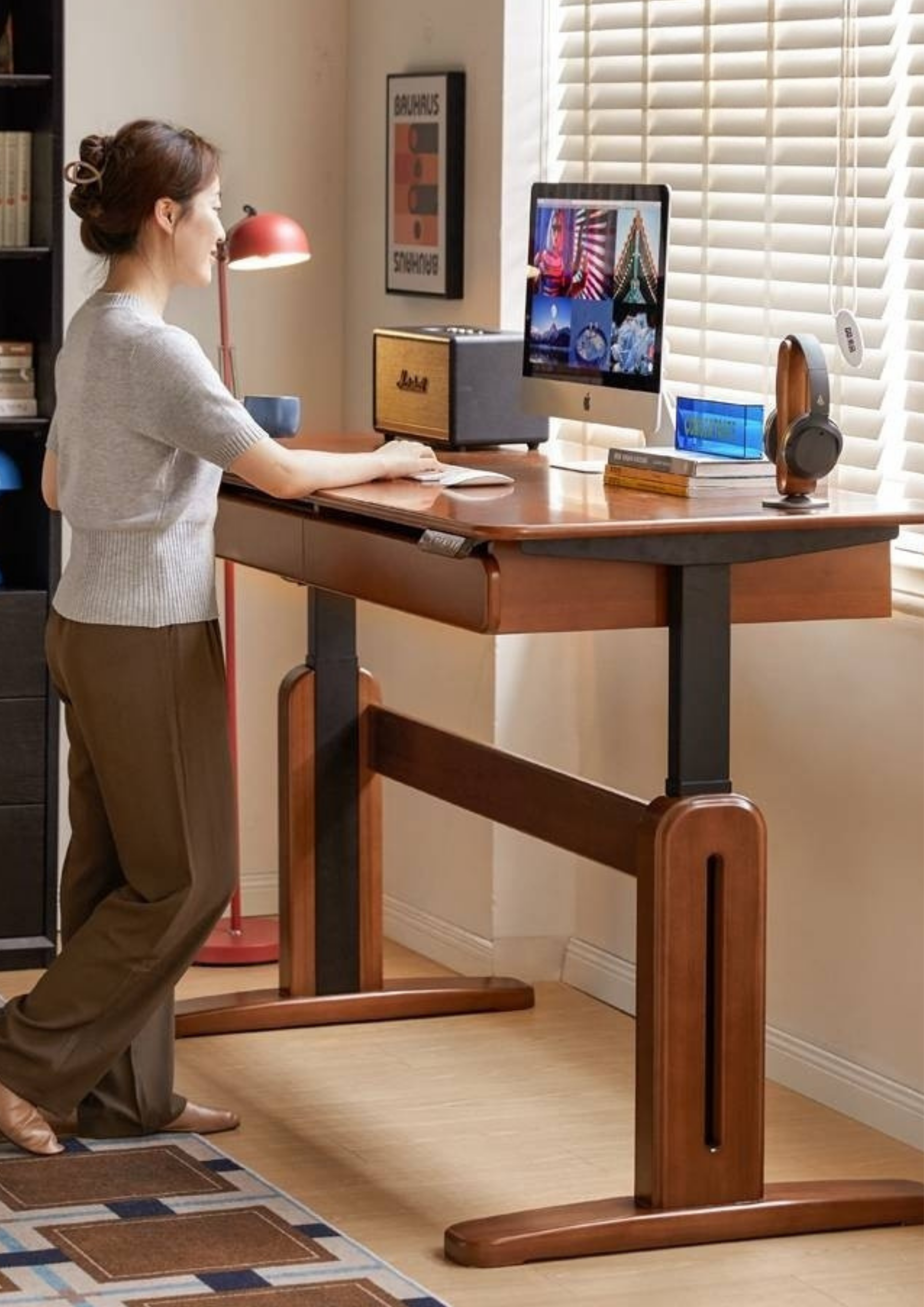 Pine Solid Wood Retro Electric Lift Desk