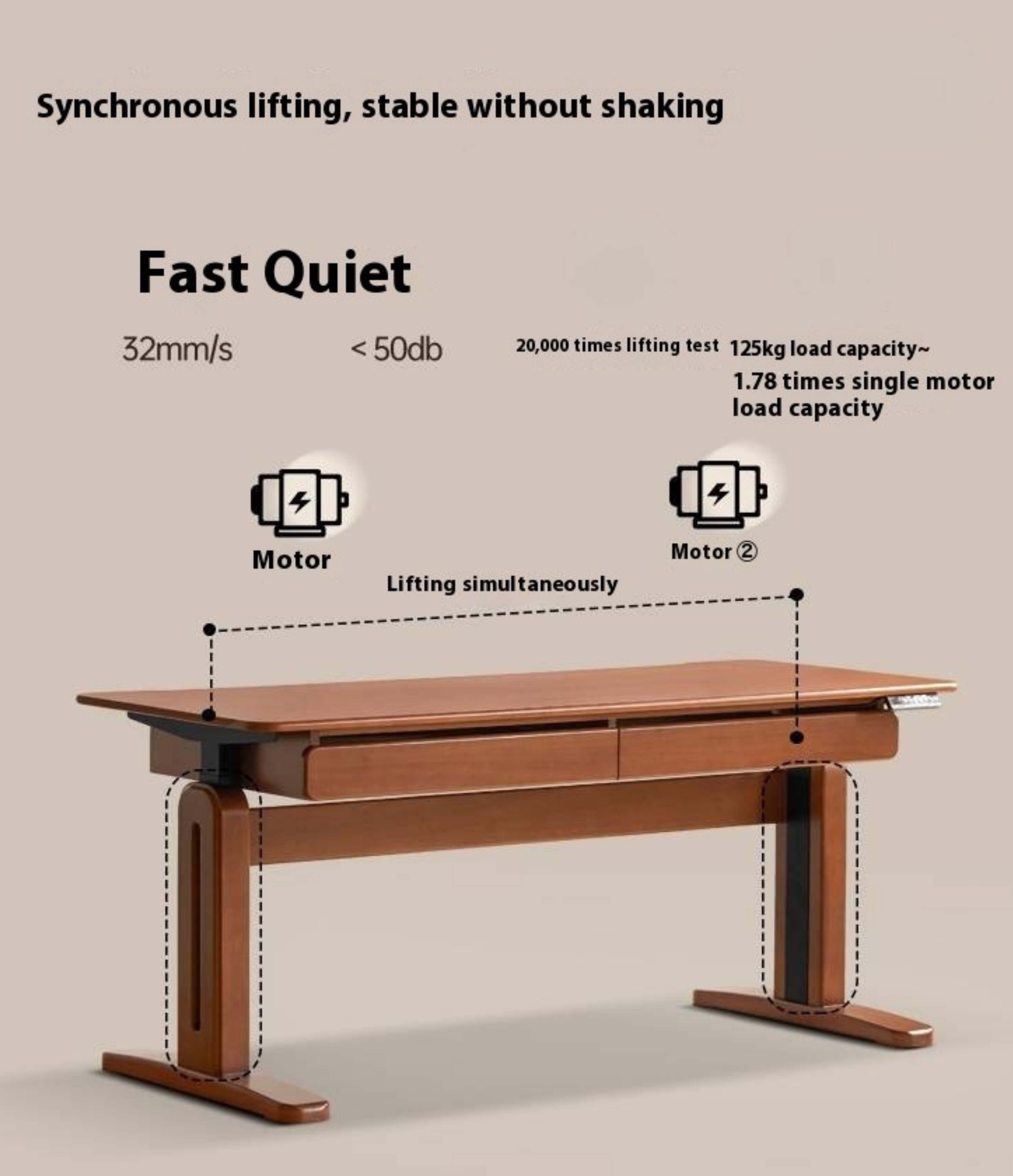 Pine Solid Wood Retro Electric Lift Desk