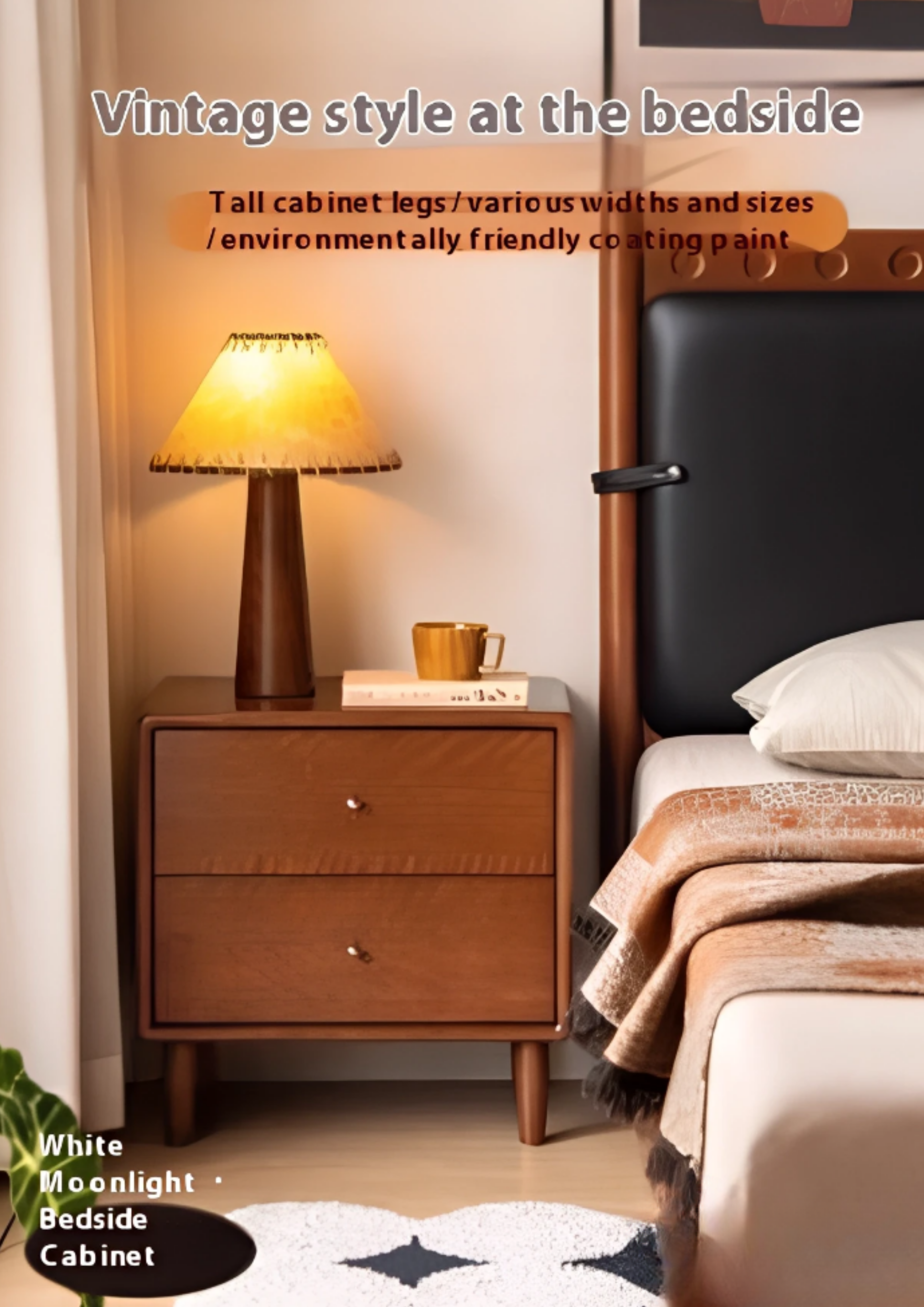 Poplar Solid Wood Antique Style Nightstand.