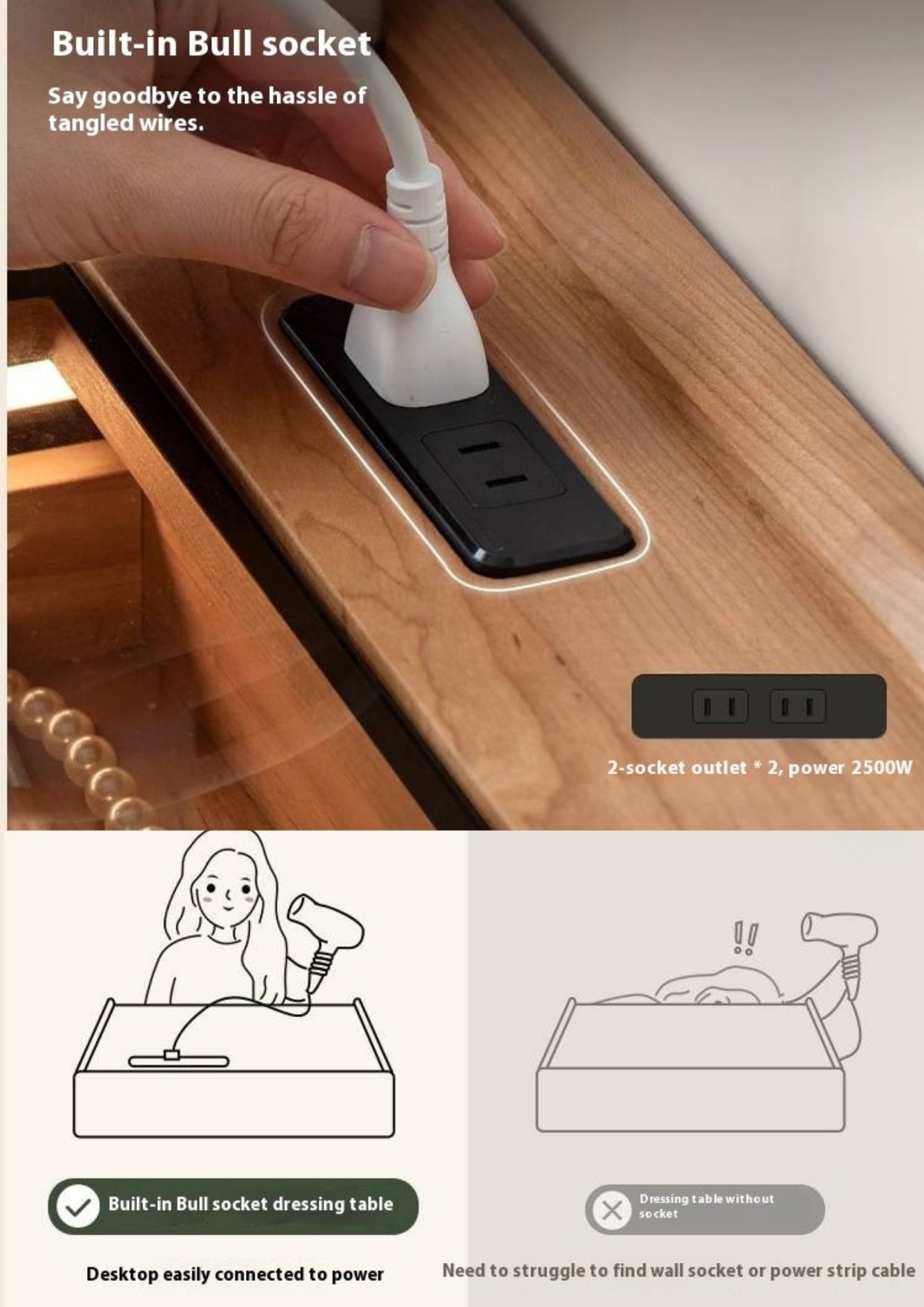 Cherry Solid Wood Retro Style Vanity Table.