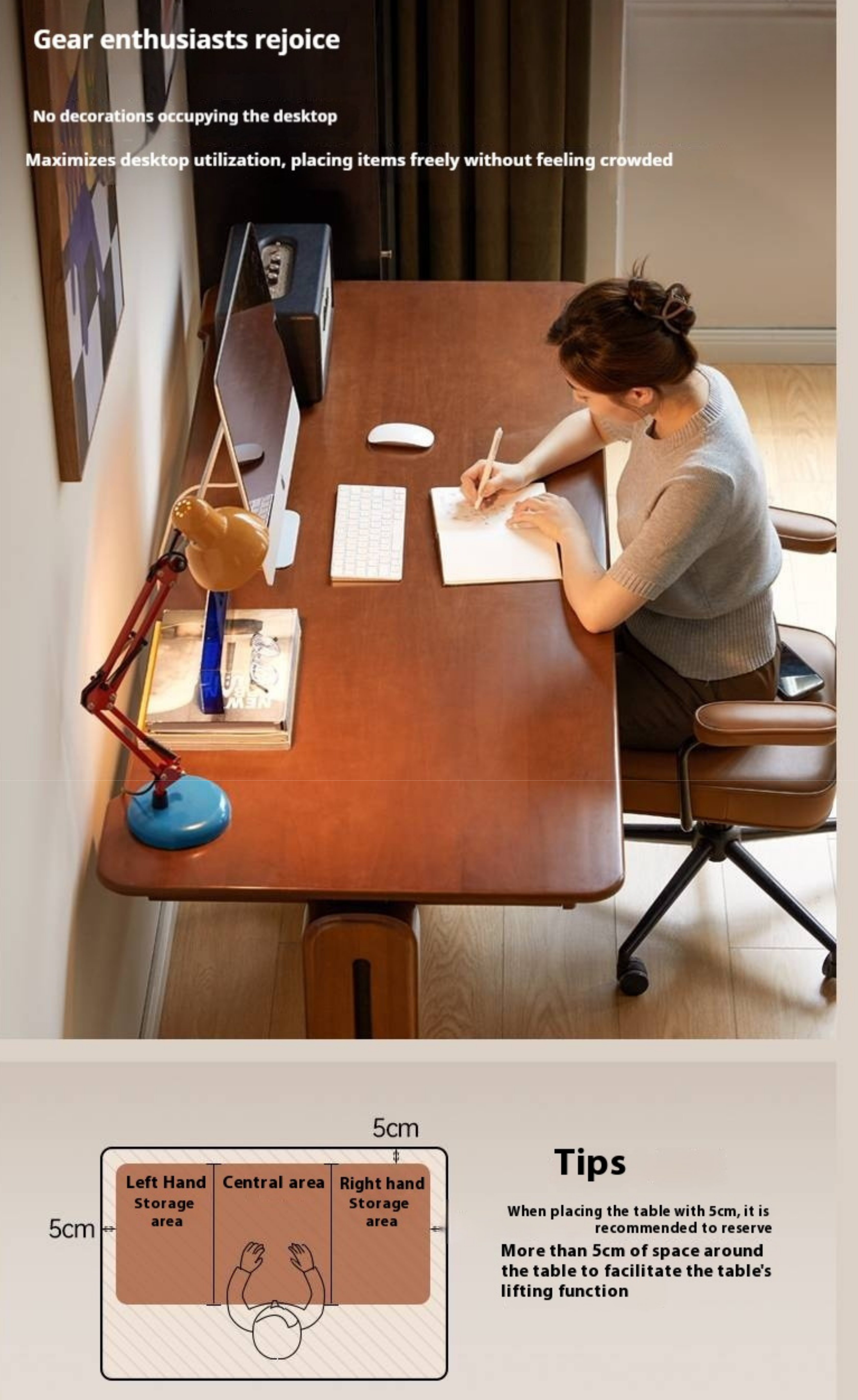 Pine Solid Wood Retro Electric Lift Desk