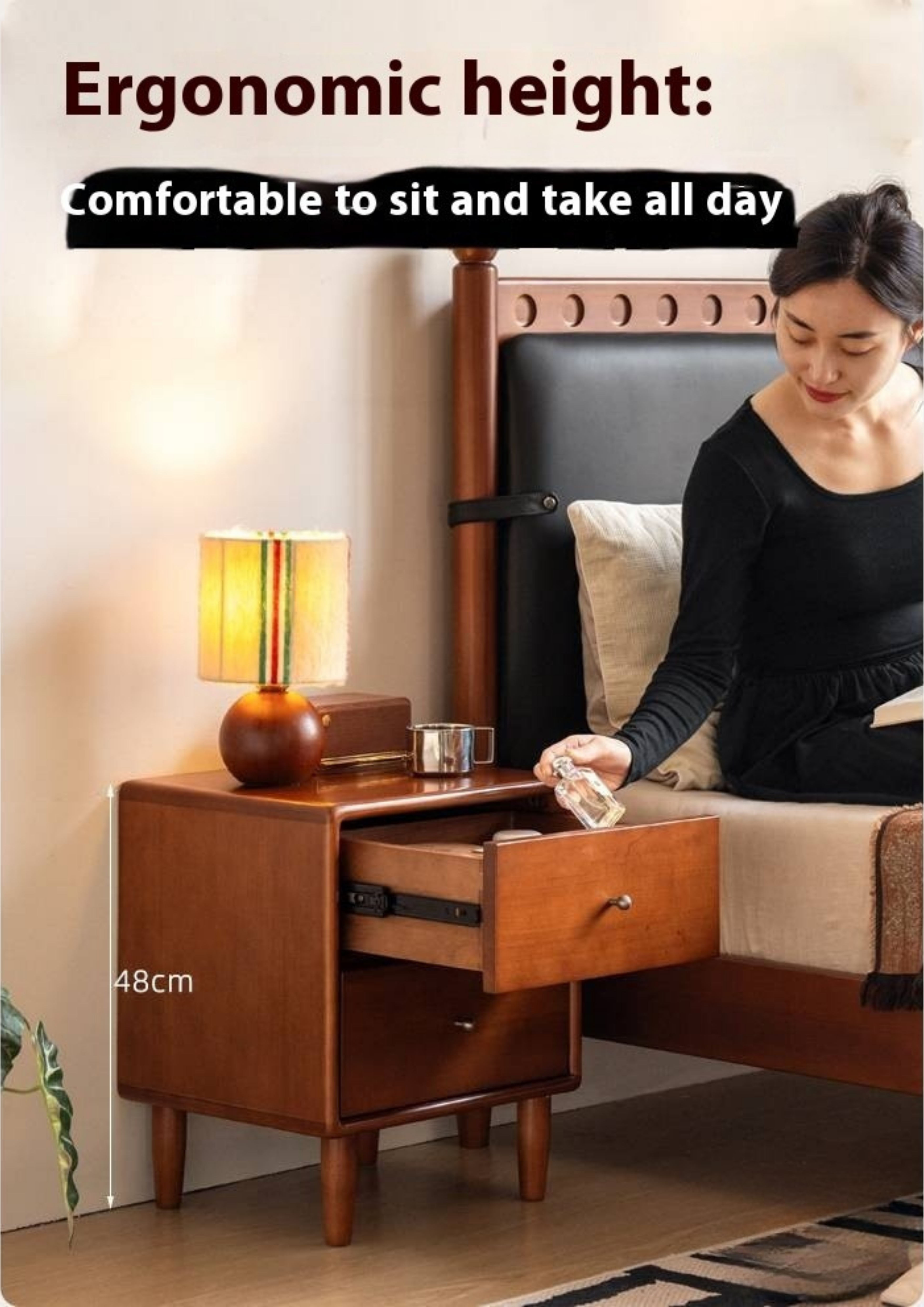 Poplar Solid Wood Antique Style Nightstand.