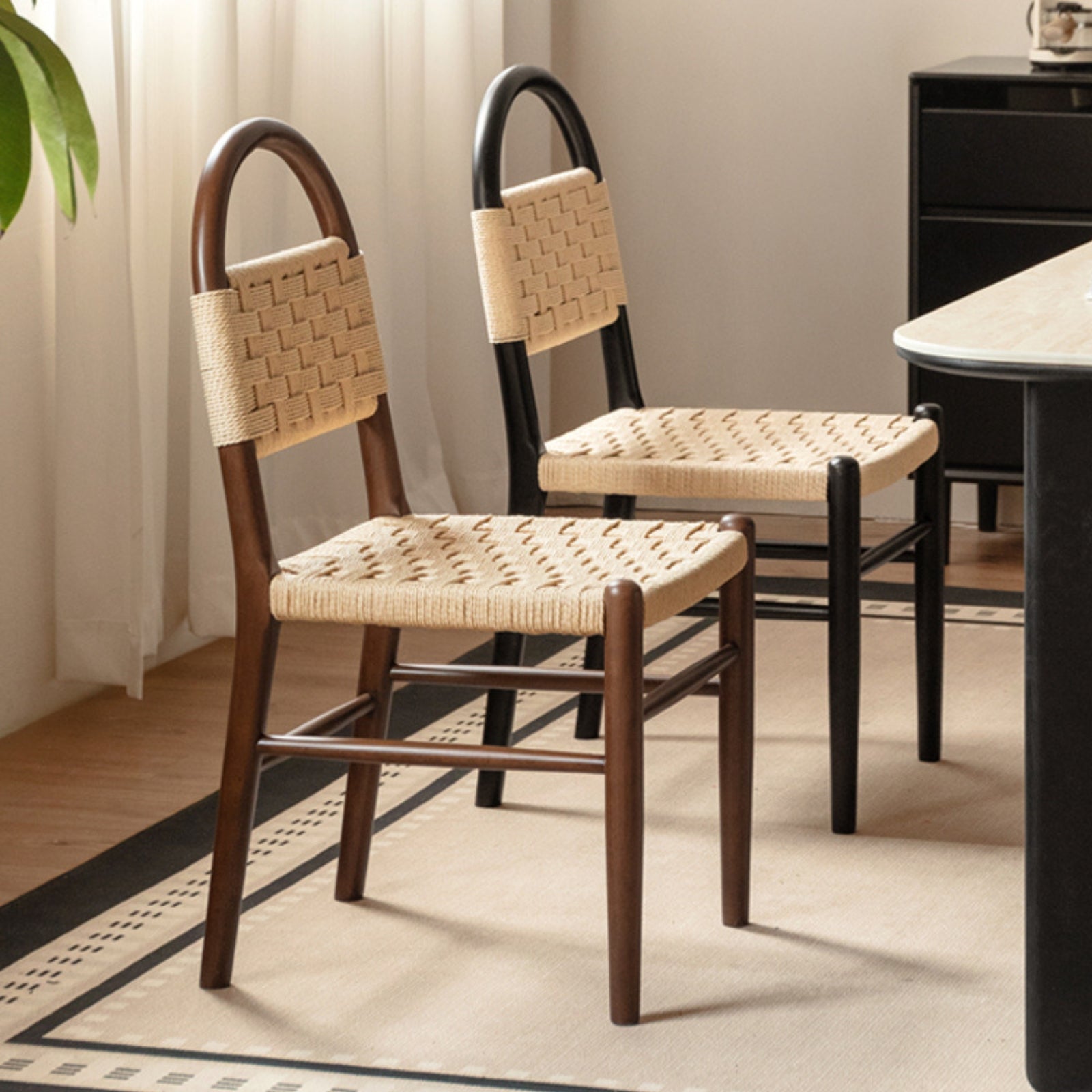 4pcs Solid RubberWood Dining Braided Chair Retro Vintage Style