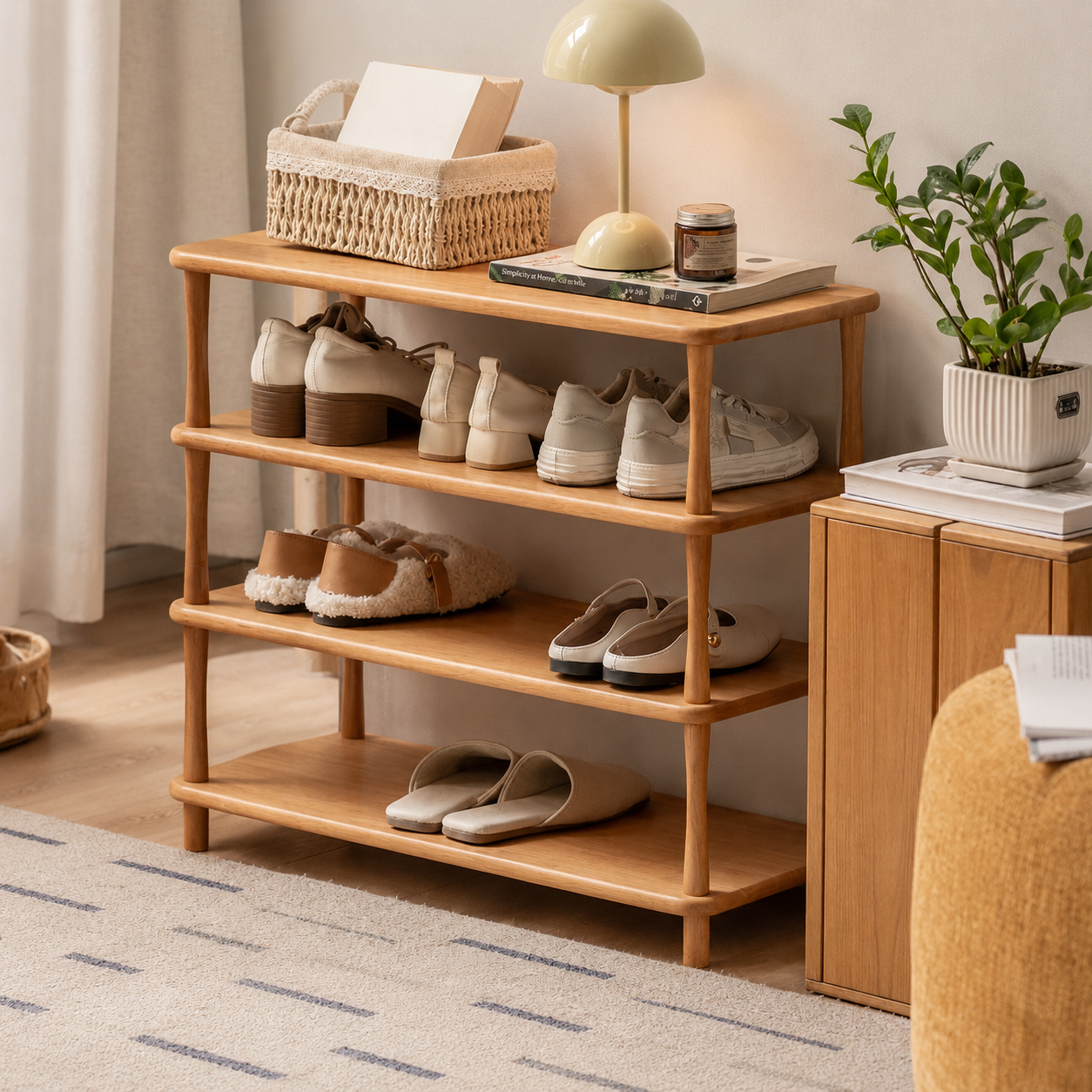 Rubberwood Solid Wood Shoe Rack Multi Layer Storage Organizer
