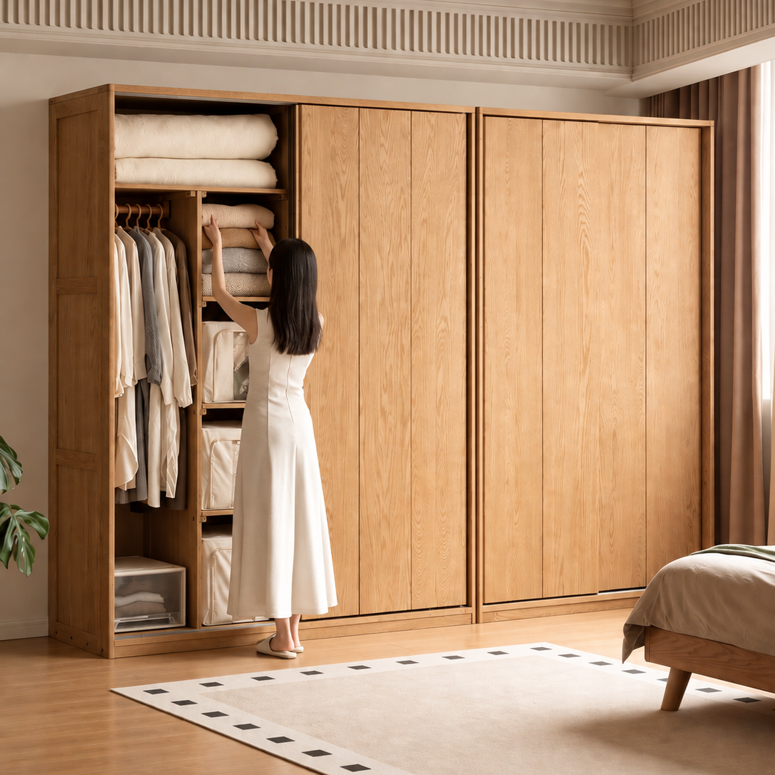 Oak Solid Wood Wardrobe Sliding Door.