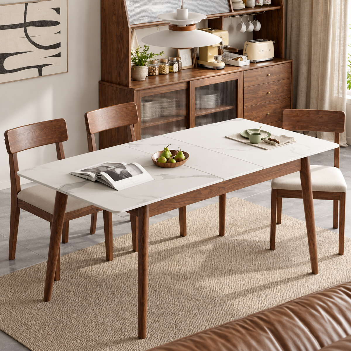Oak Solid Wood Rock Slab Retractable Dining Table