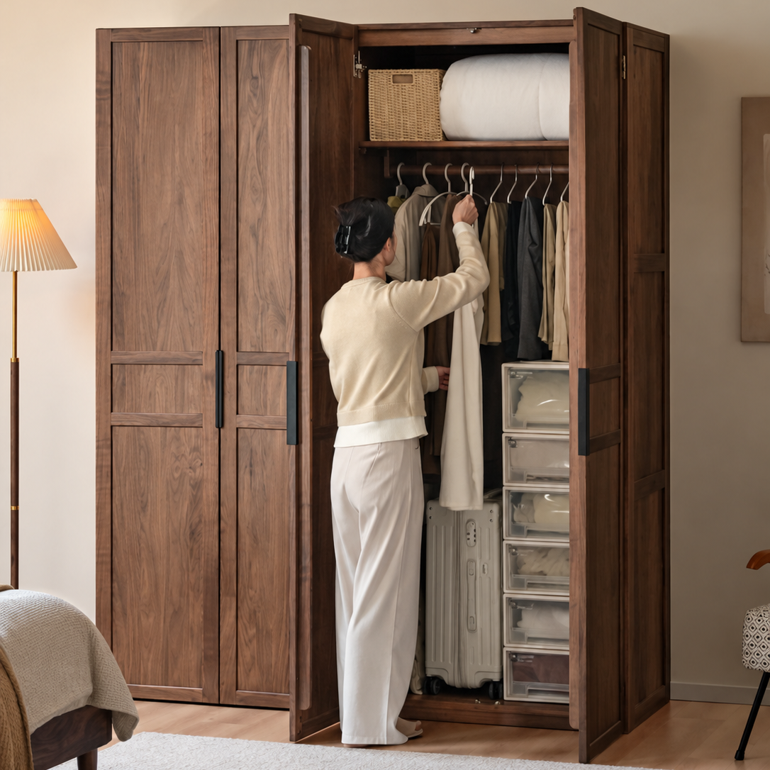Black Walnut Solid Wood Wardrobe Modern Simple