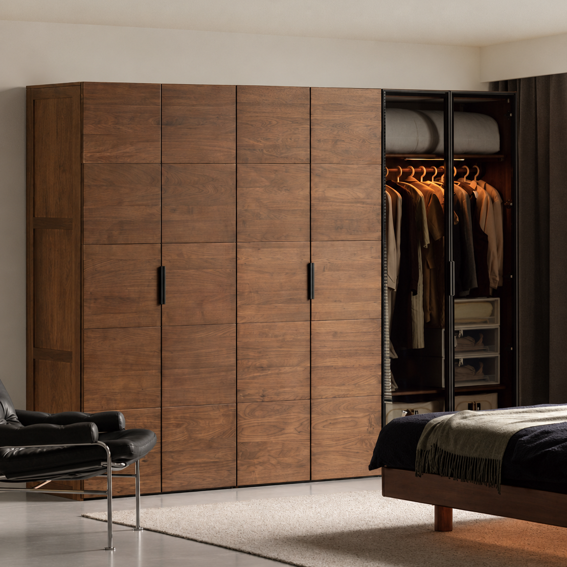Black Walnut Solid Wood Wardrobe Combination Storage Cabinet