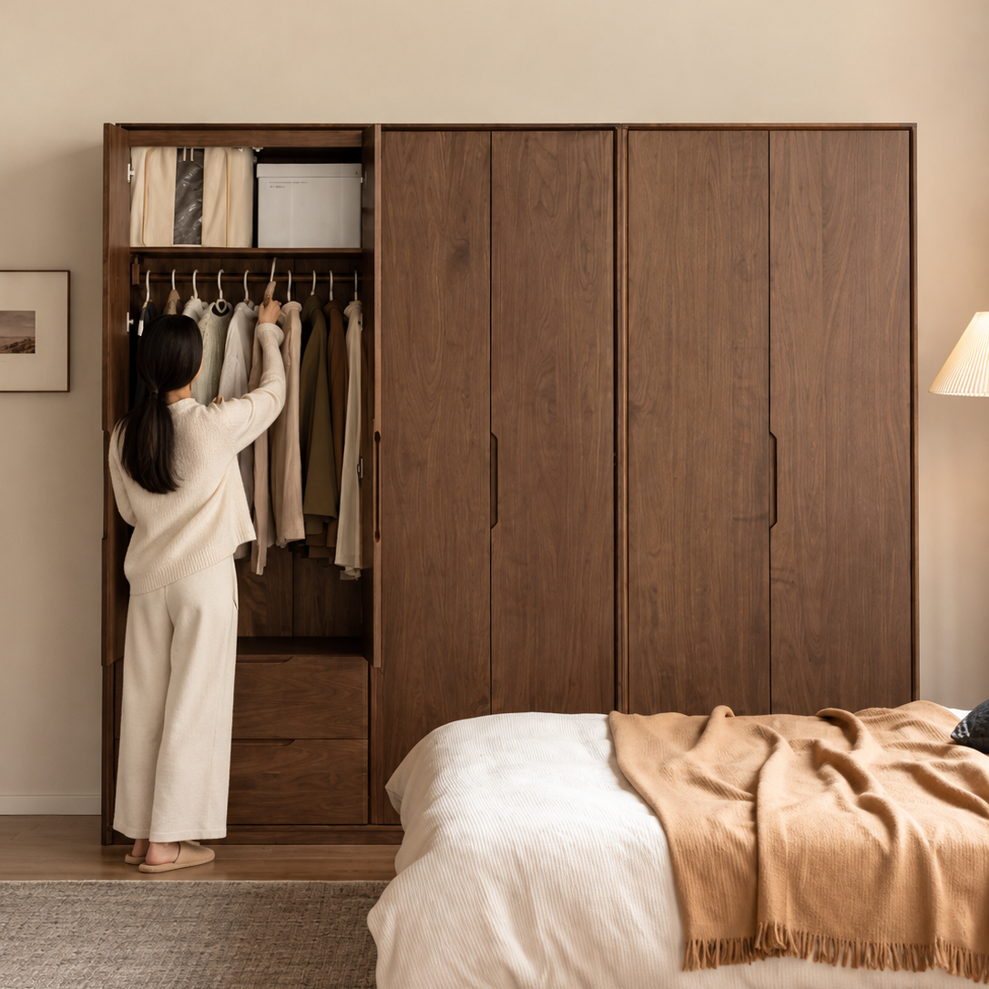 Black Walnut, Sandalwood Solid Wood Large Wardrobe