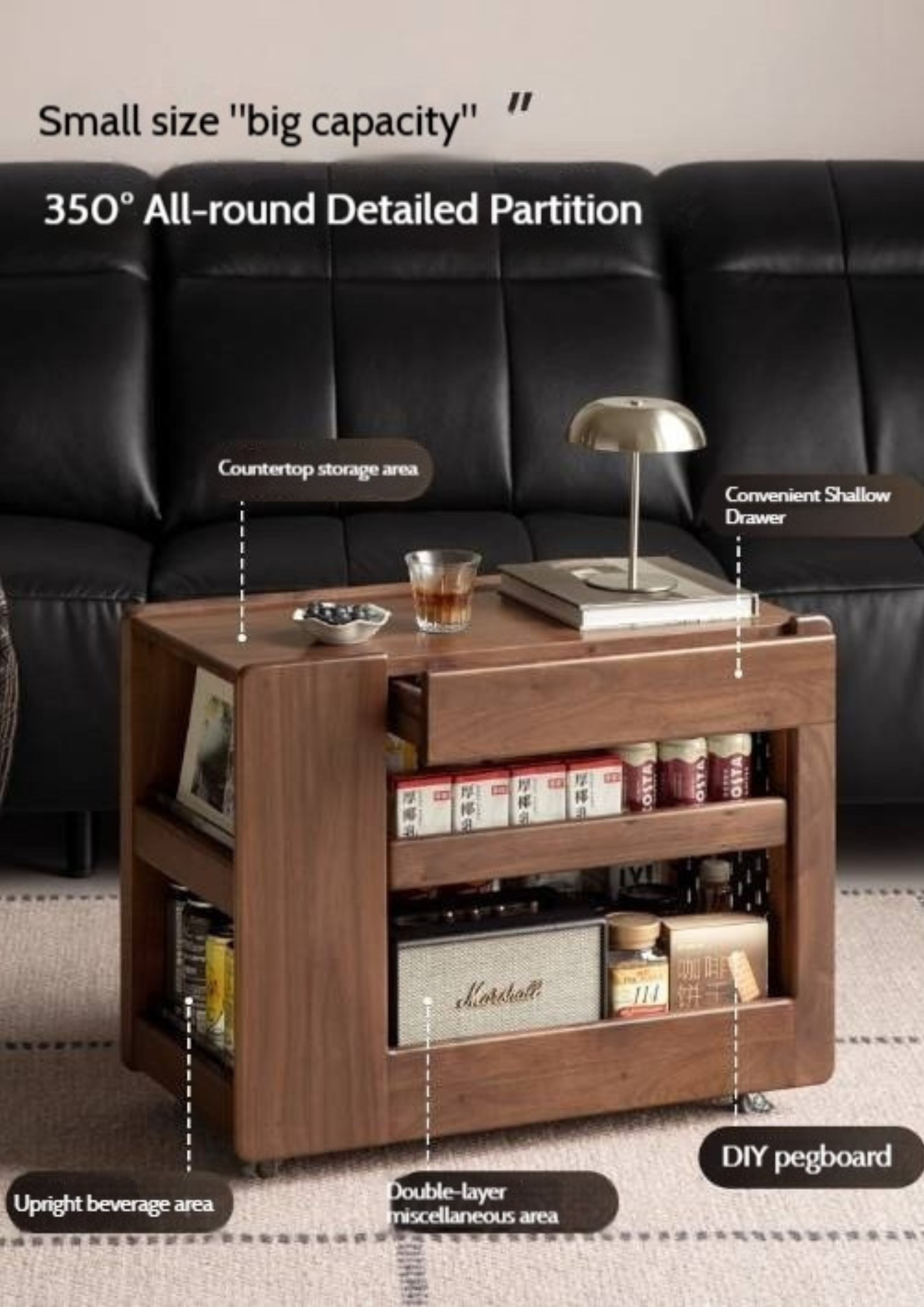 Black Walnut, Oak Solid Wood Luxury Corner Side Table