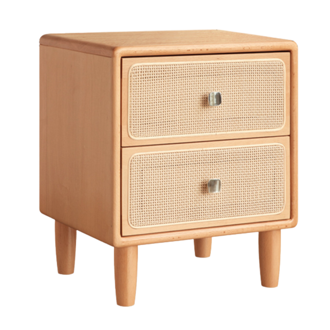 Beech Solid Wood Rattan Log Style Nightstand