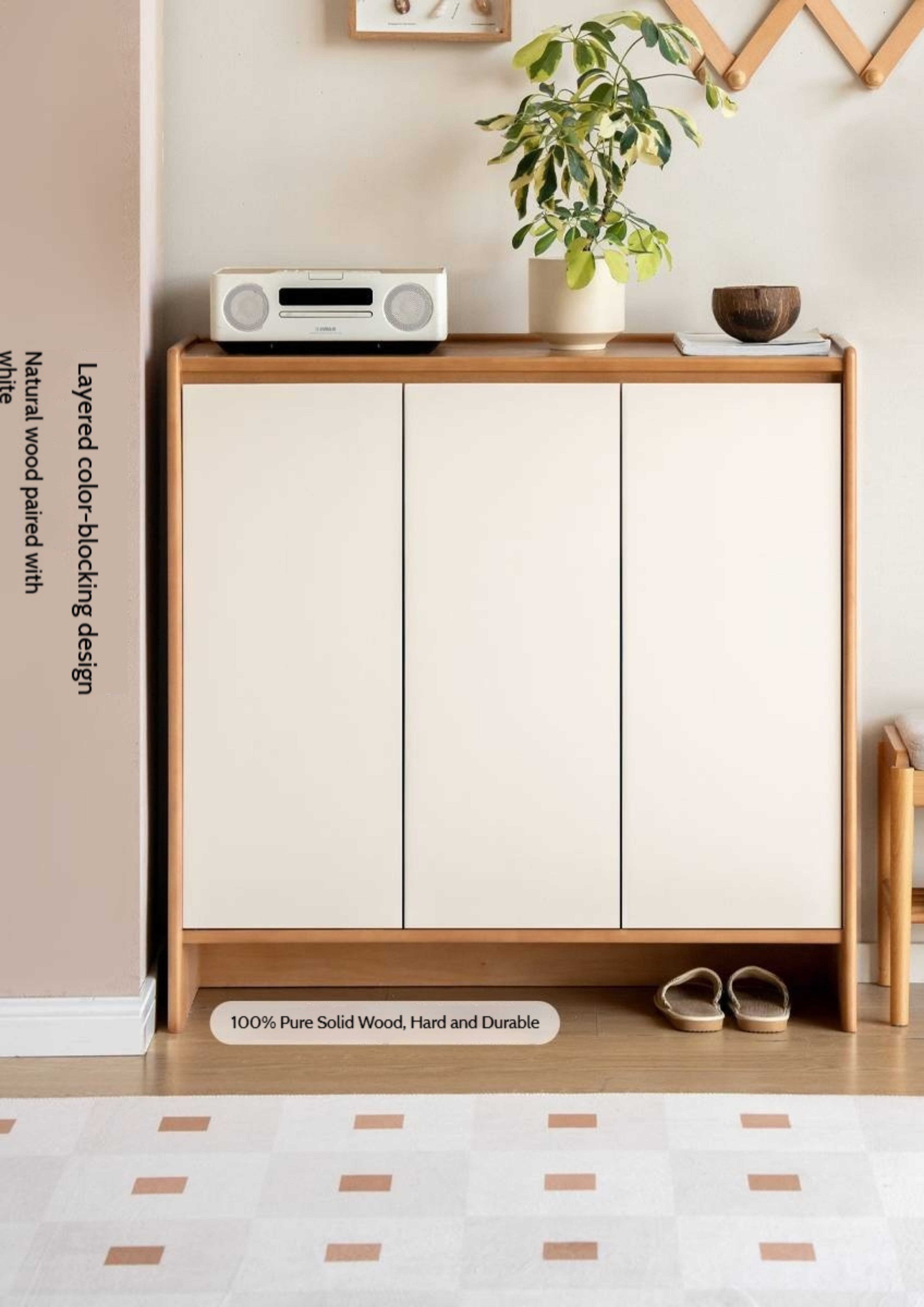 Solid Rubber Wood, Poplar Solid Wood Shoe Cabinet