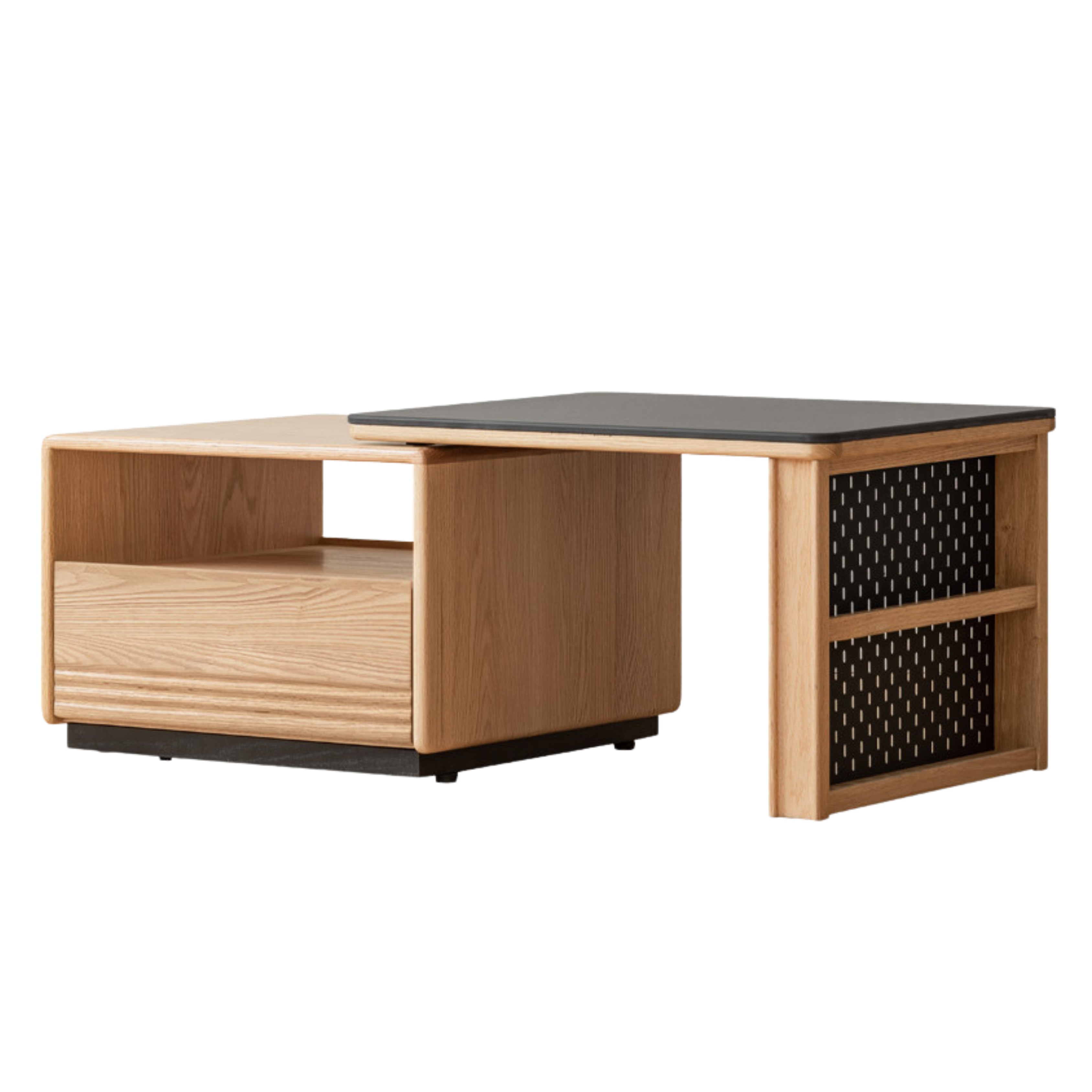 Ash Solid Wood Movable Rock Plate Coffee Table