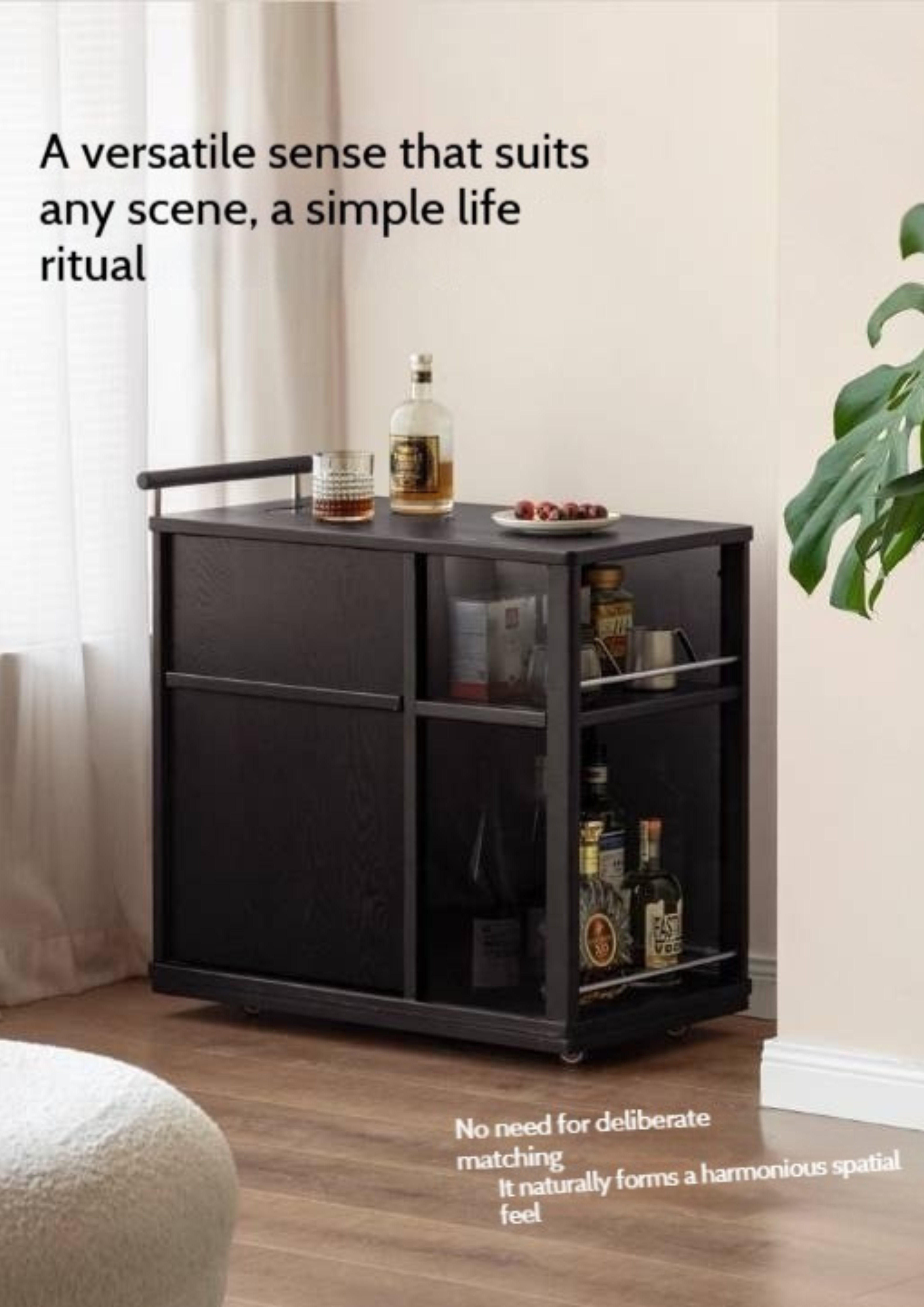 Ash Solid Wood Mobile Side Cabinet