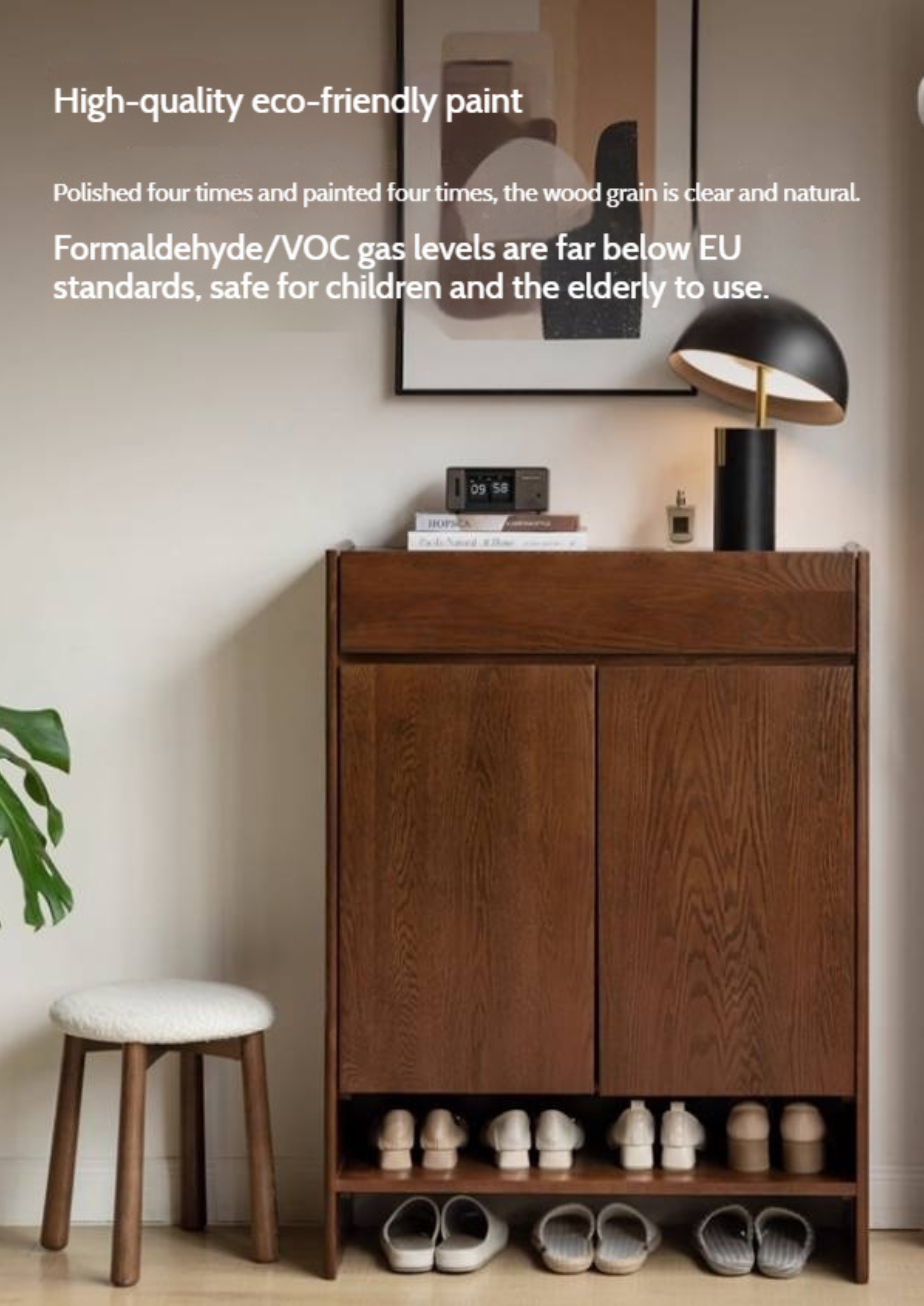 Oak Solid Wood Rock Plate Shoe Cabinet