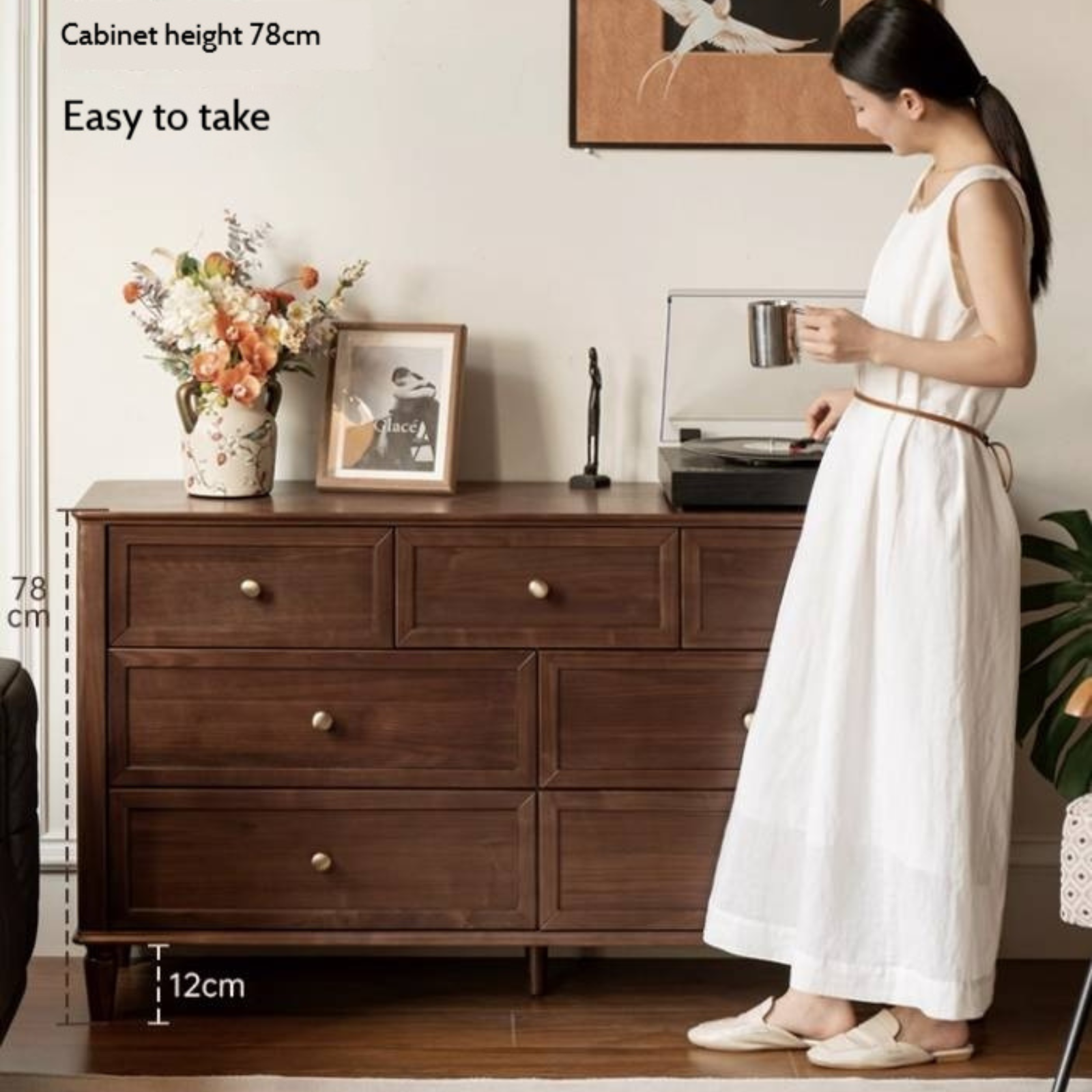 Black Walnut Solid Wood American Retro Chest of Drawers