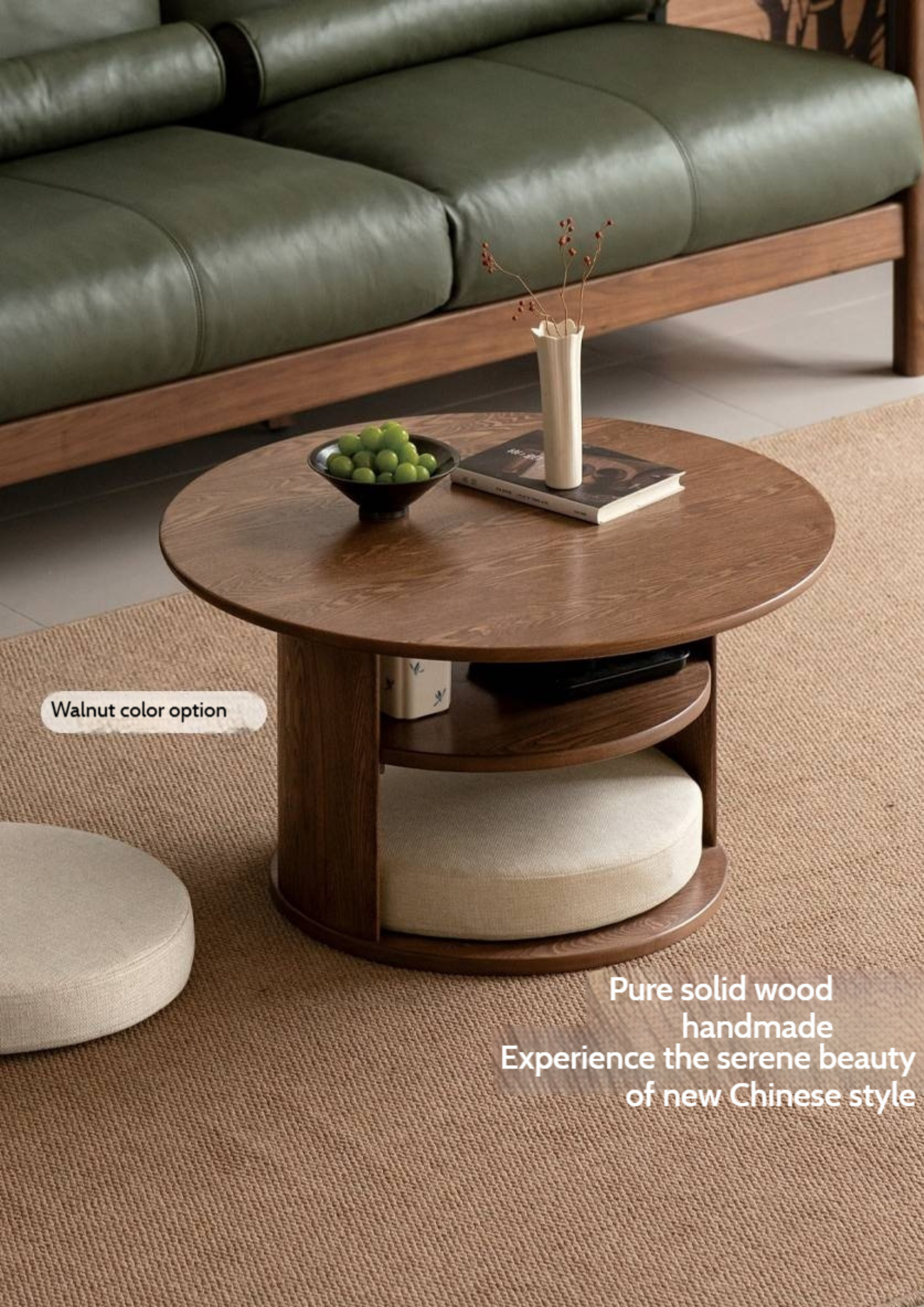 Pine Solid Wood Round Tea Table