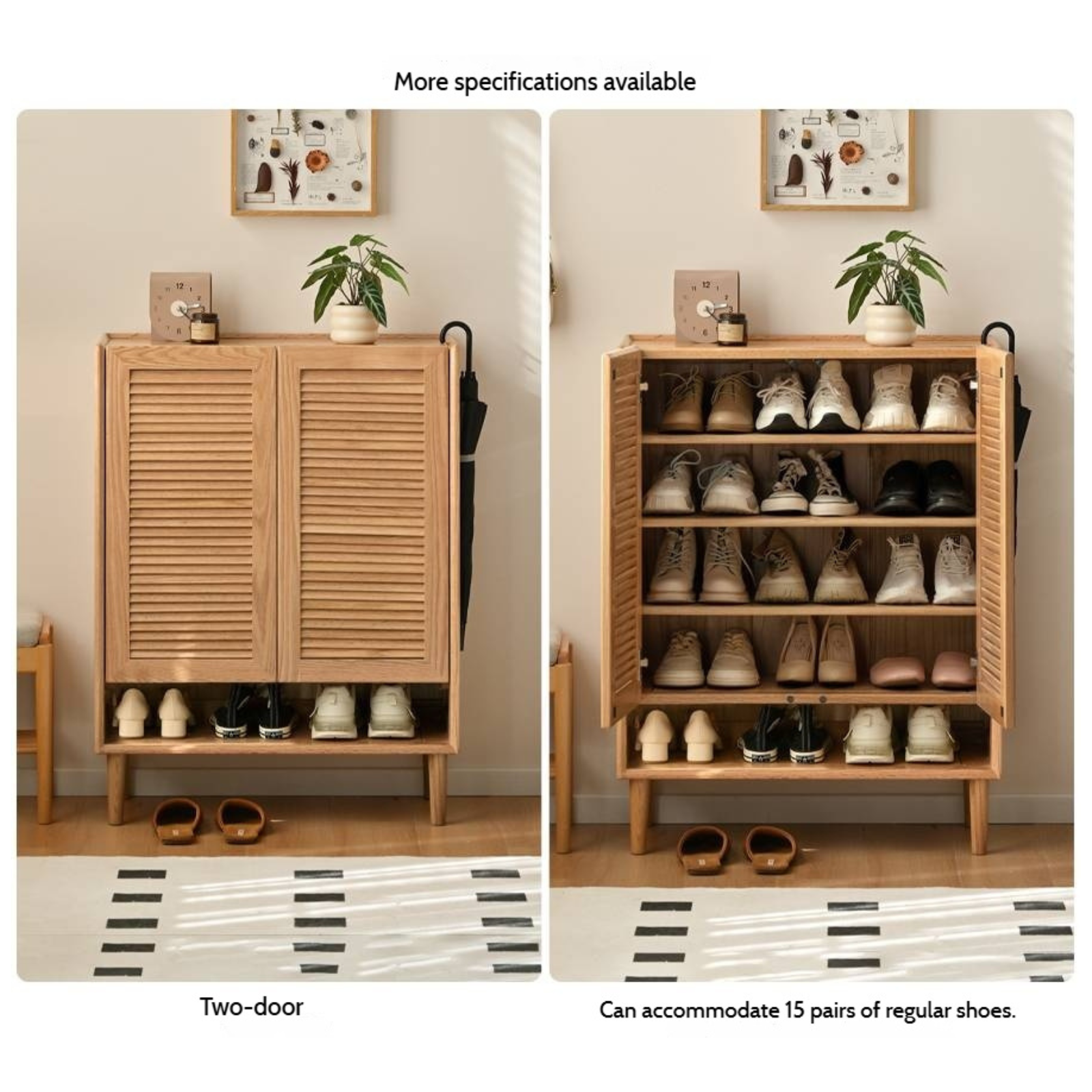 Oak, Solid Rubber Wood Modern Shoe Cabinet