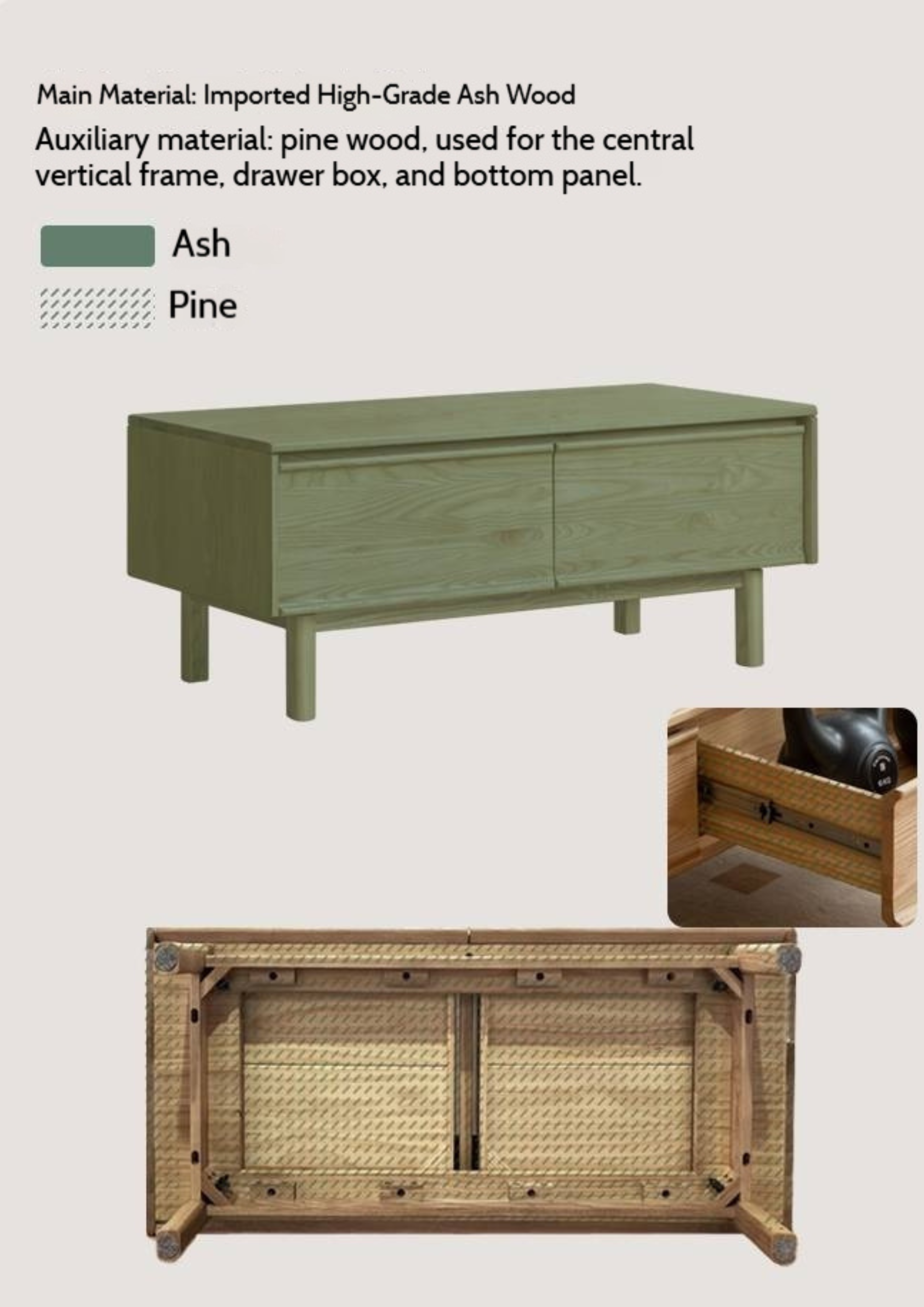 Oak, Ash Solid Wood Dual-Purpose Modern Tea Table