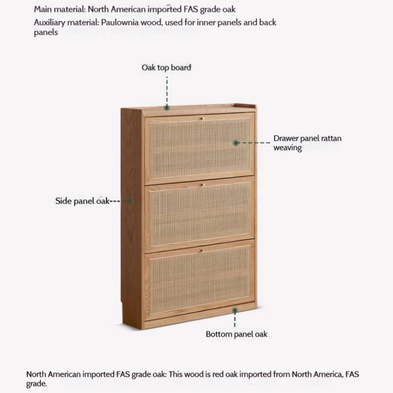 Oak Solid Wood Ultra-Thin Flap Door Rattan Shoe Cabinet