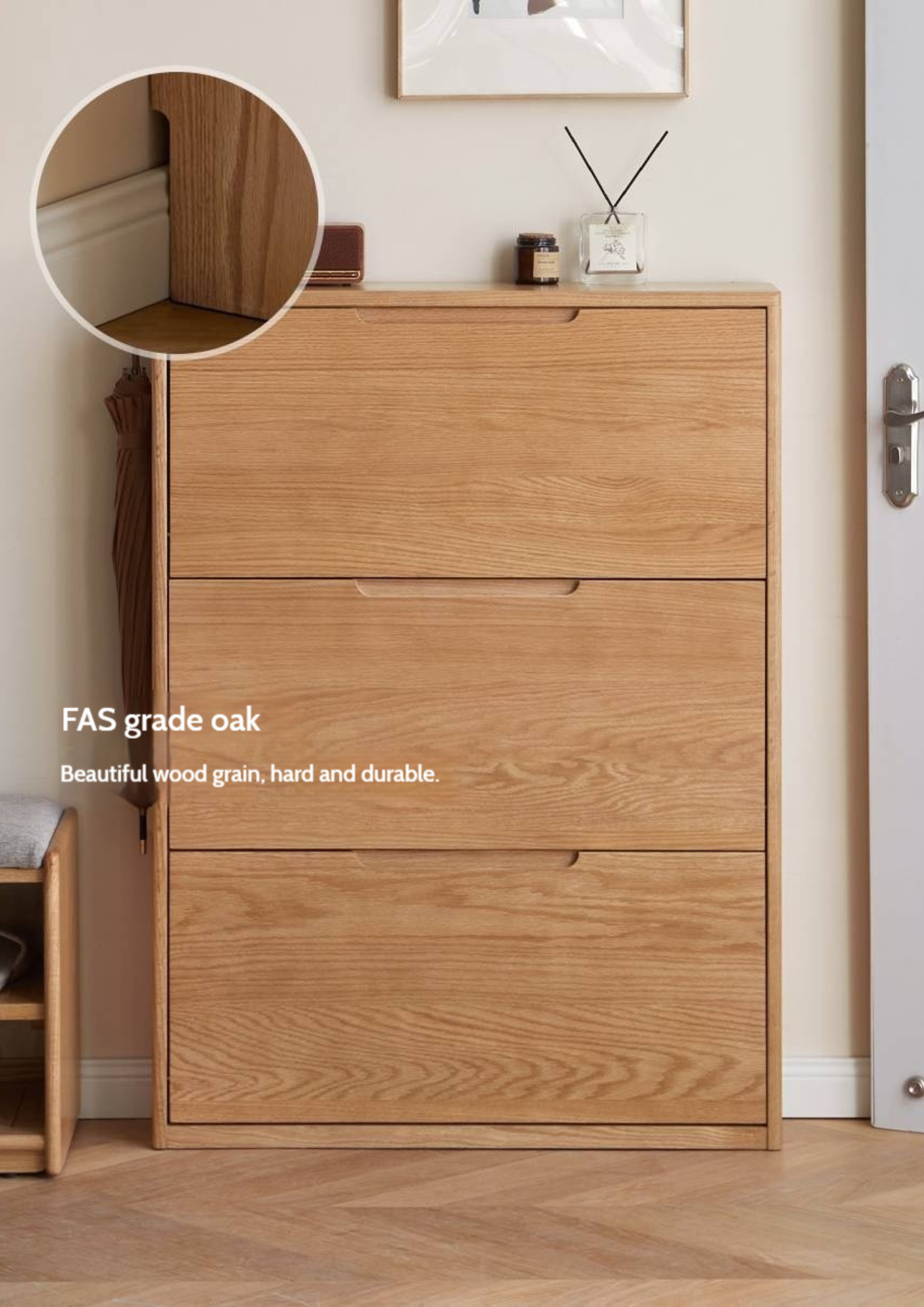 Oak, Poplar Solid Wood Ultra Thin Shoe Cabinet