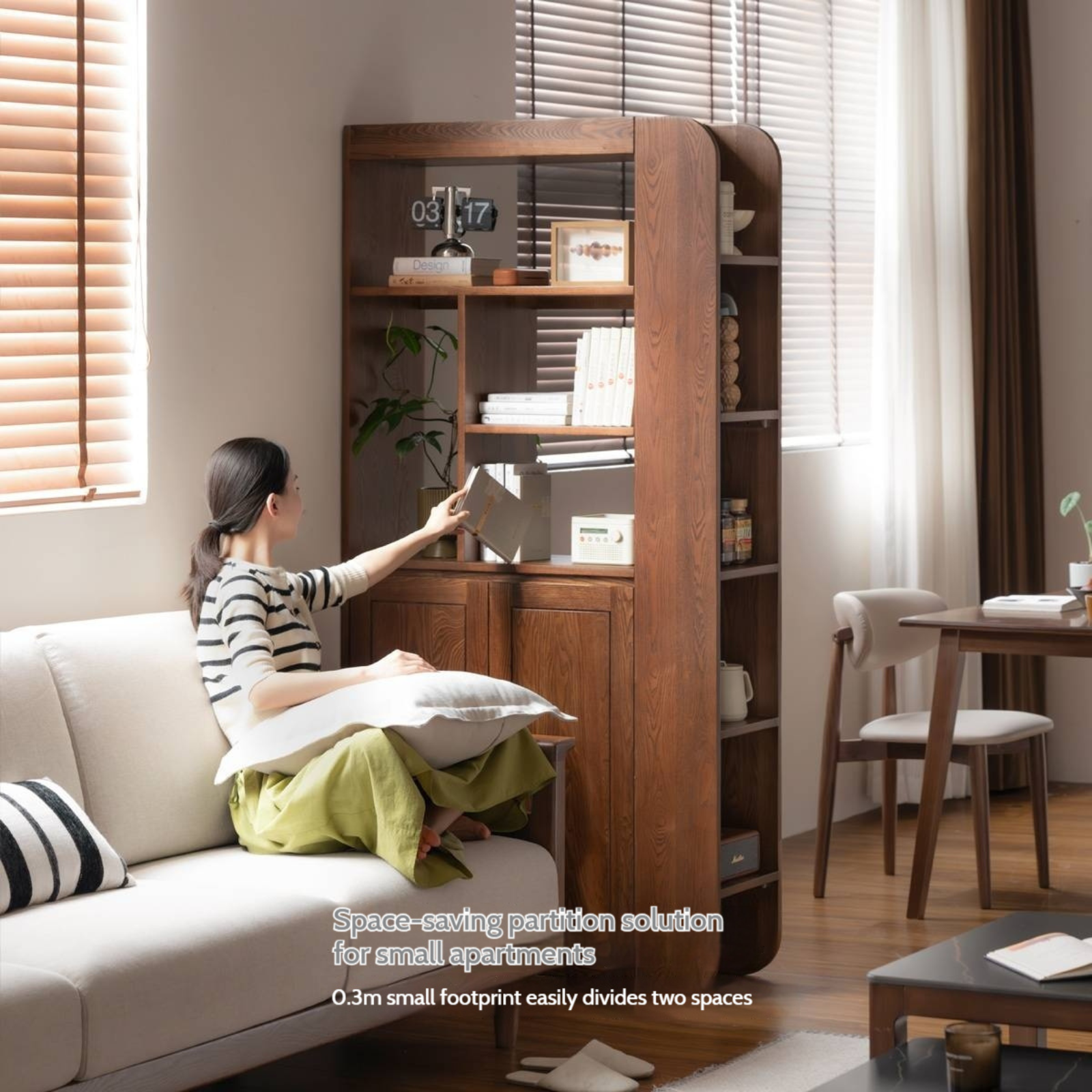 Ash Solid Wood Modern Divider Bookcase Cabinet with Storage